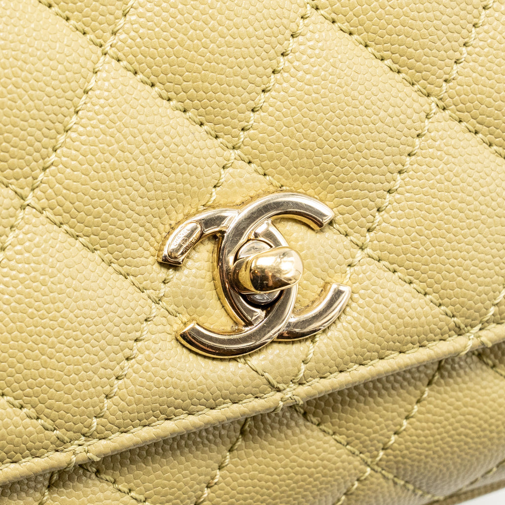 CHANEL MINI COCO HANDLE CAVIAR LIGHT GREEN LGHW (MICROCHIP)