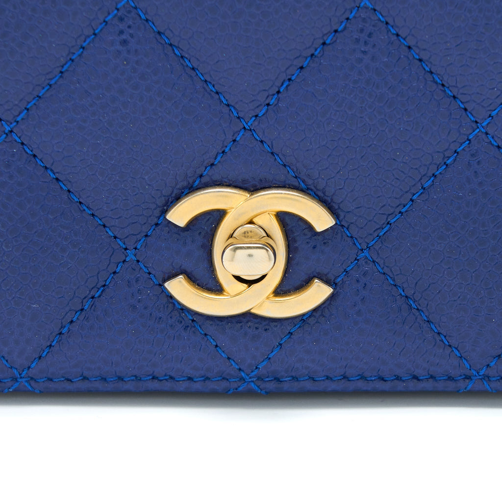 CHANEL TOP HANDLE QUILTED FLAP BAG CAVIAR BLUE GHW