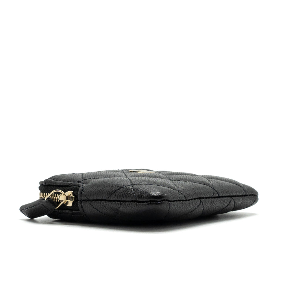 CHANEL SQUARE ZIPPER POUCH CARD HOLDER CAVIAR BLACK LGHW (MICROCHIP)