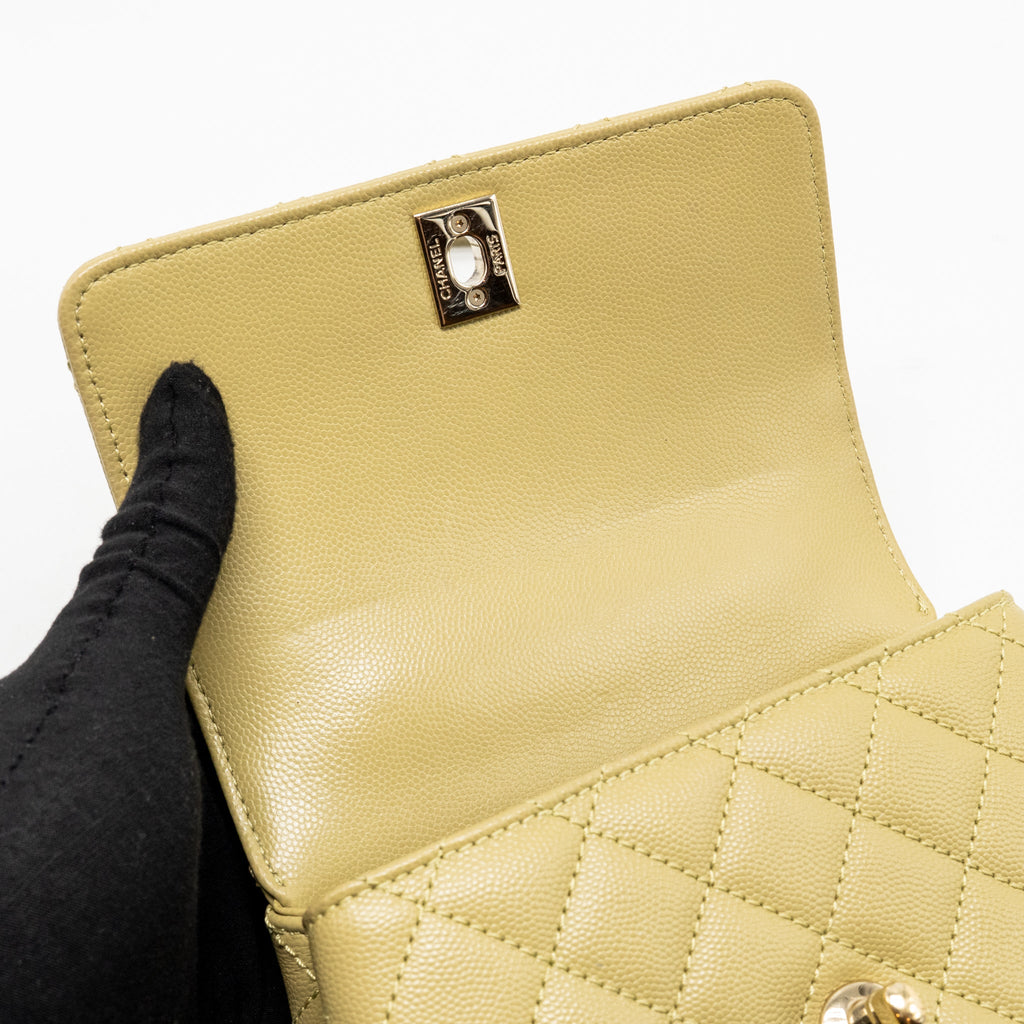 CHANEL MINI COCO HANDLE CAVIAR LIGHT GREEN LGHW (MICROCHIP)