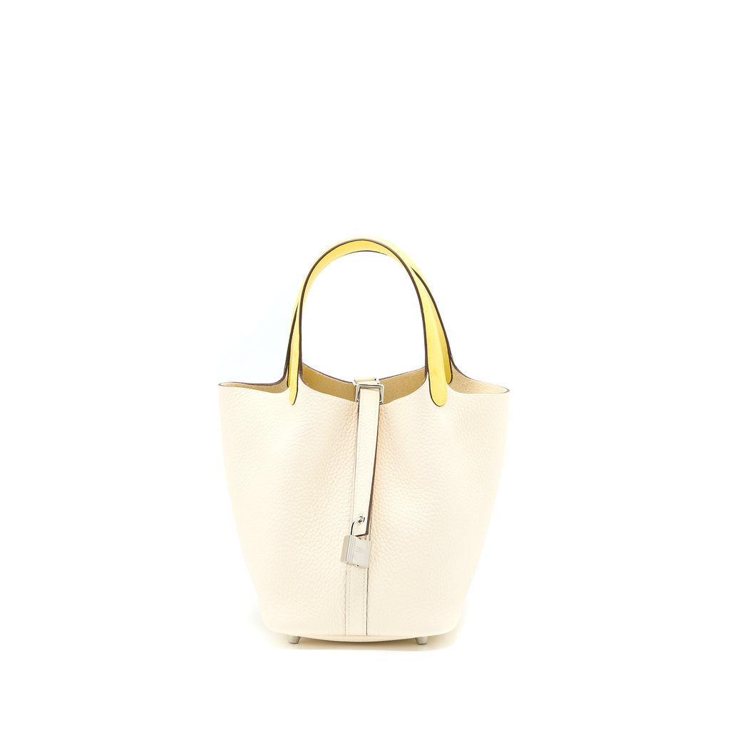 HERMES PICOTIN 18 LOCK TOUCH BAG CLEMENCE/OSTRICH HANDLE NATA/JAUNE CITRON SHW