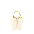 HERMES PICOTIN 18 LOCK TOUCH BAG CLEMENCE/OSTRICH HANDLE NATA/JAUNE CITRON SHW