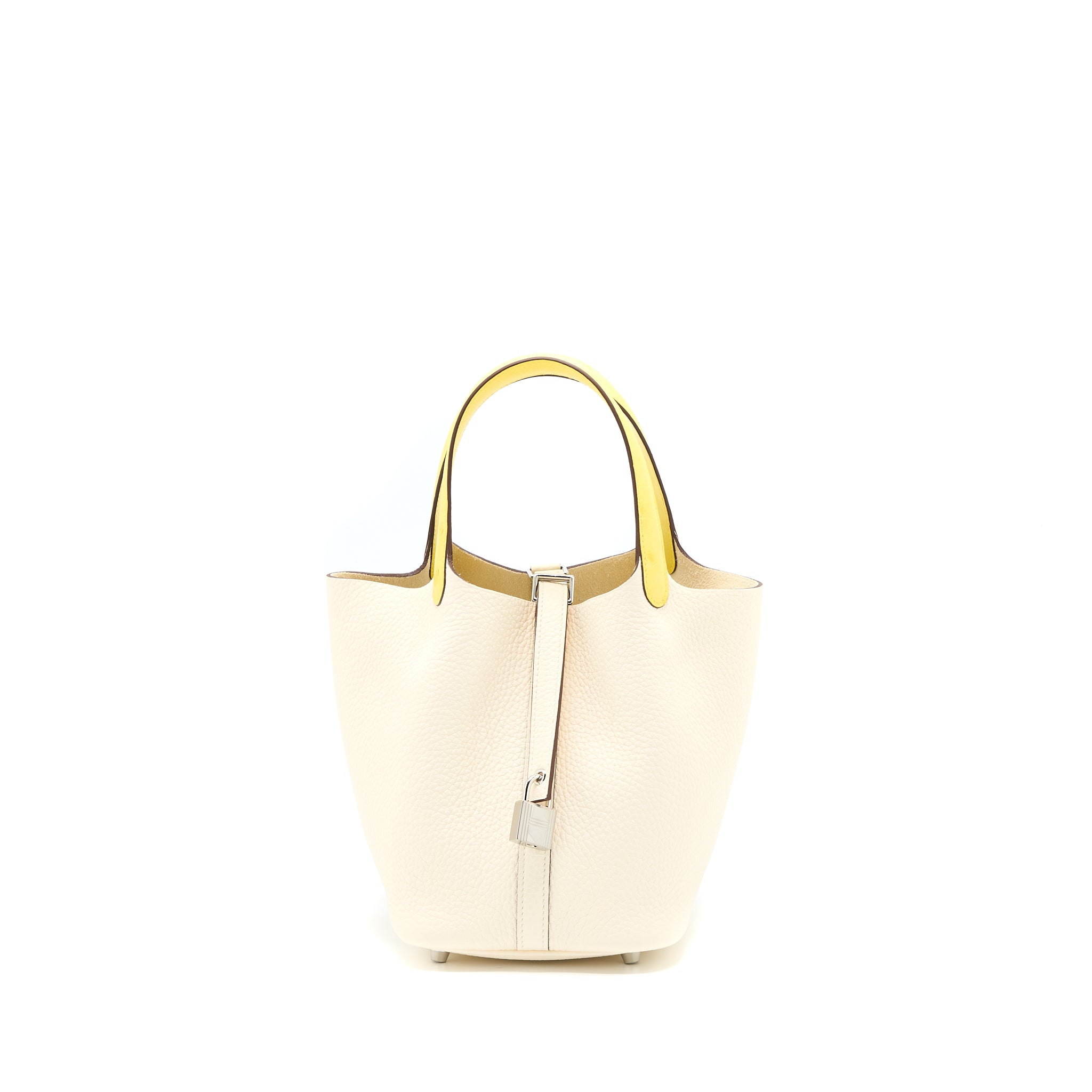 HERMES PICOTIN 18 LOCK TOUCH BAG CLEMENCE/OSTRICH HANDLE NATA/JAUNE CITRON SHW