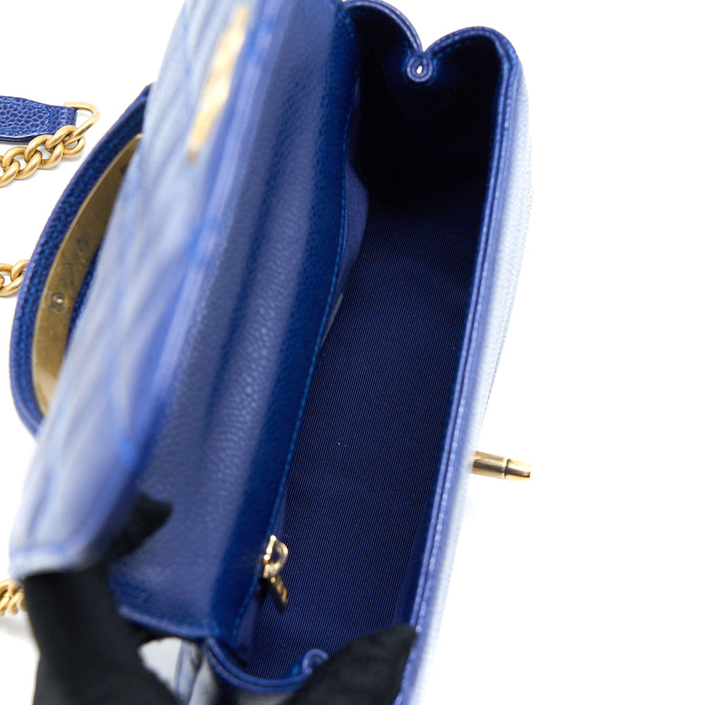 CHANEL TOP HANDLE QUILTED FLAP BAG CAVIAR BLUE GHW