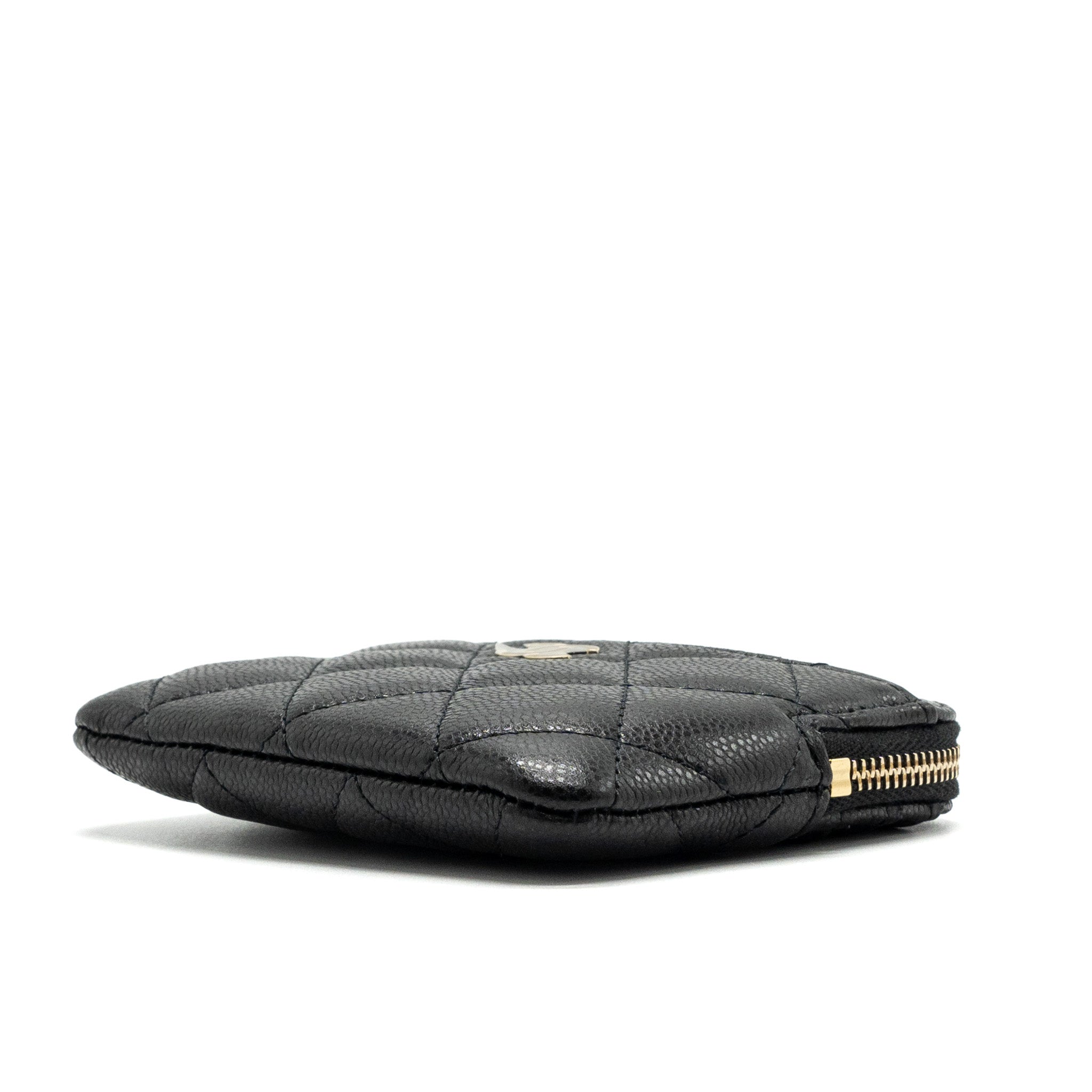 CHANEL SQUARE ZIPPER POUCH CARD HOLDER CAVIAR BLACK LGHW (MICROCHIP)