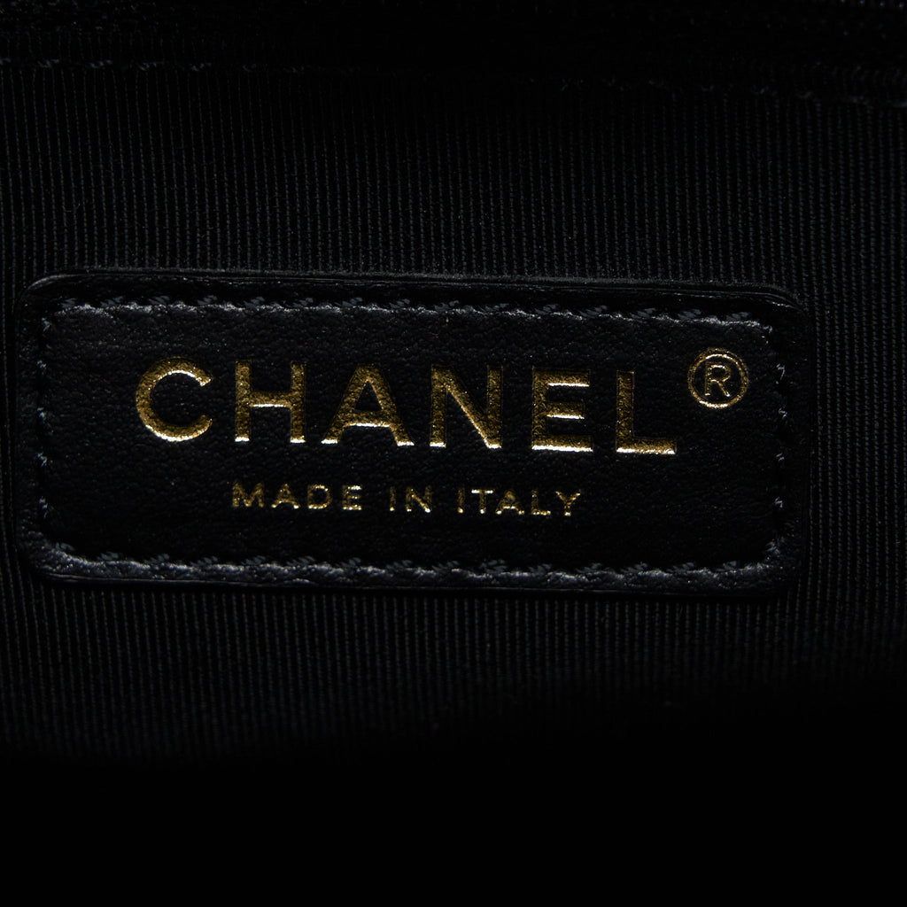 CHANEL DEAUVILLE TOTE BAG CALFSKIN BLACK WITH DETAIL LOGO GHW