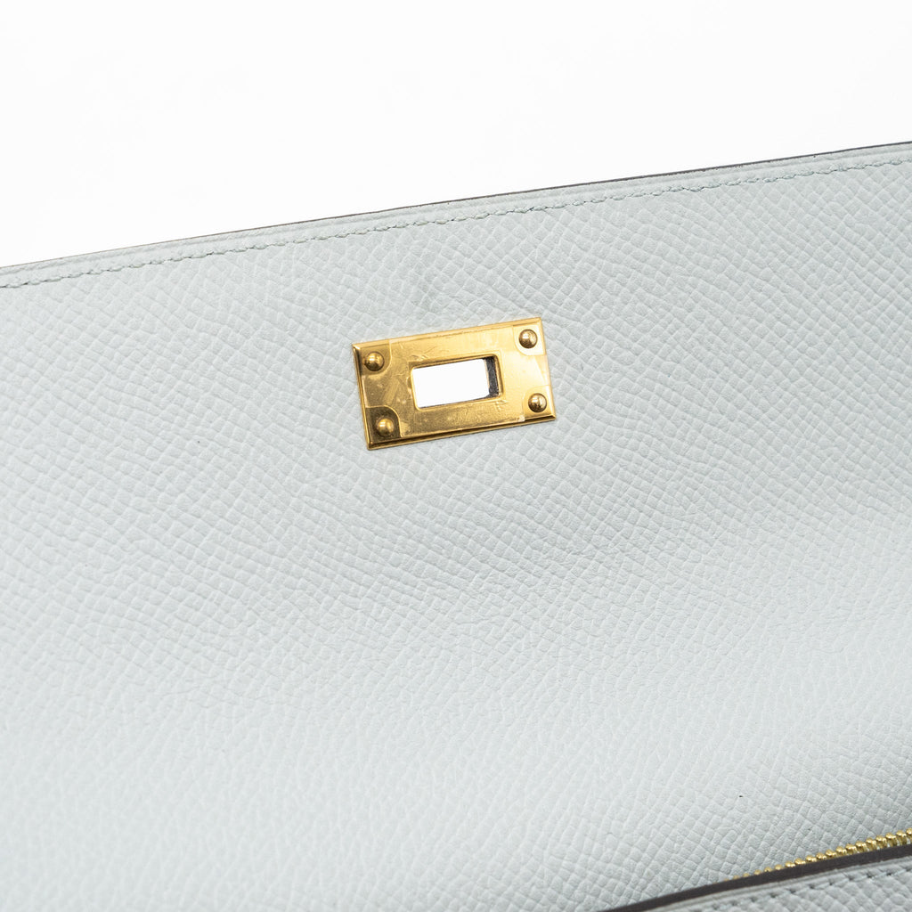 HERMES KELLY CLASSIC LONG WALLET EPSOM 8U BLEU GLACIER GHW