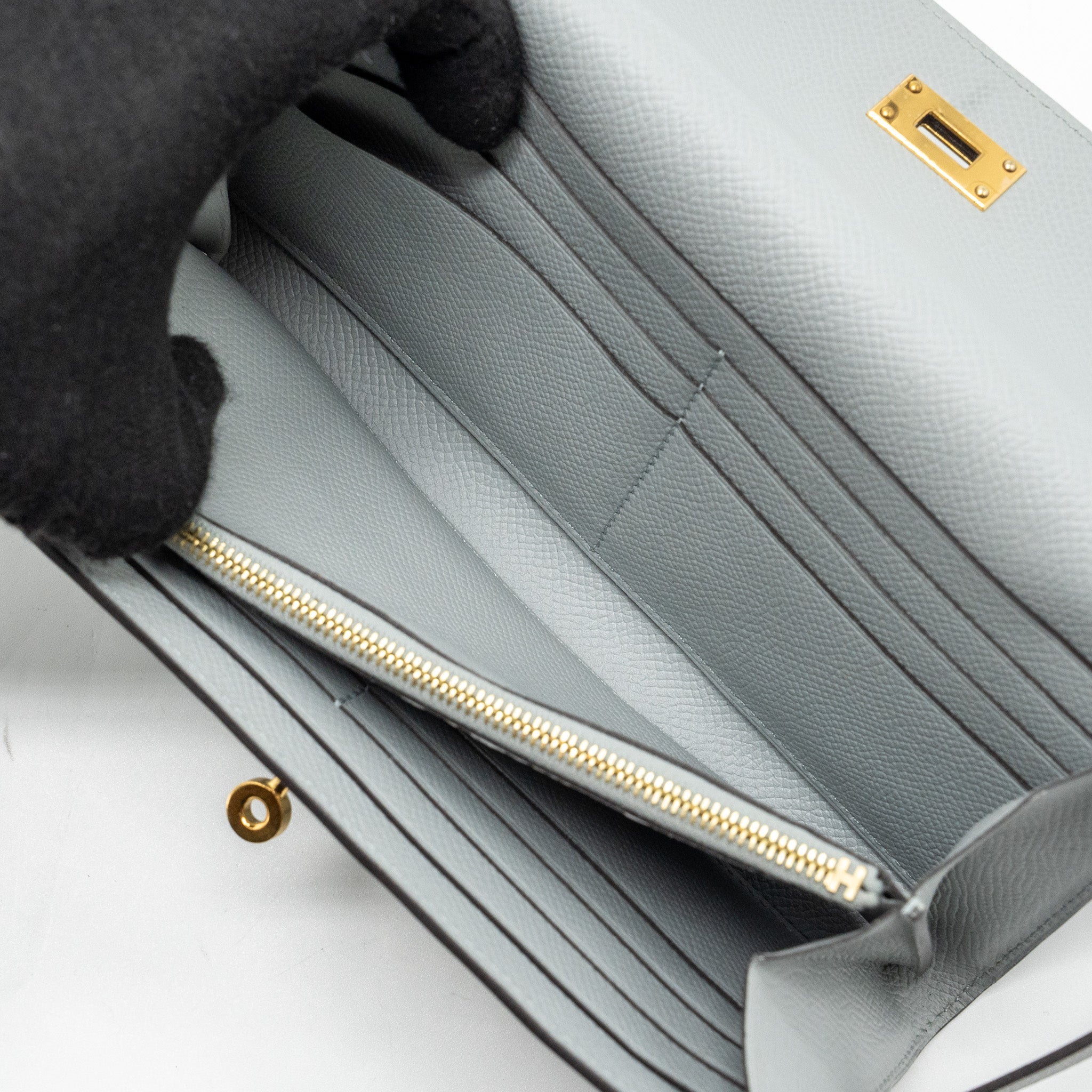 HERMES KELLY CLASSIC LONG WALLET EPSOM 8U BLEU GLACIER GHW