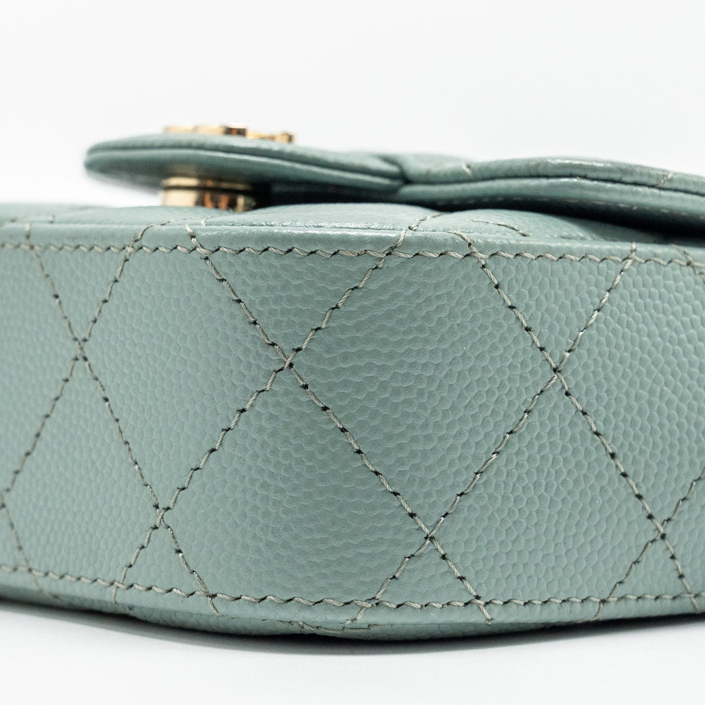 CHANEL MINI FLAP VANITY WITH CHAIN CAVIAR LIGHT GREEN LGHW