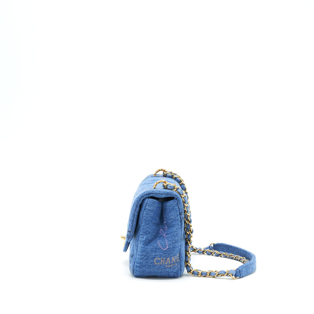 CHANEL 22P SMALL FLAP BAG 23CM DENIM BLUE GHW (MICROCHIP)