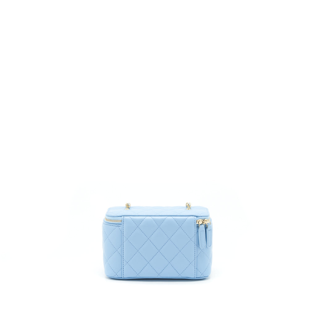 CHANEL 22S PEARL CRUSH LONG VANITY WITH CHAIN LAMBSKIN BLUE GHW