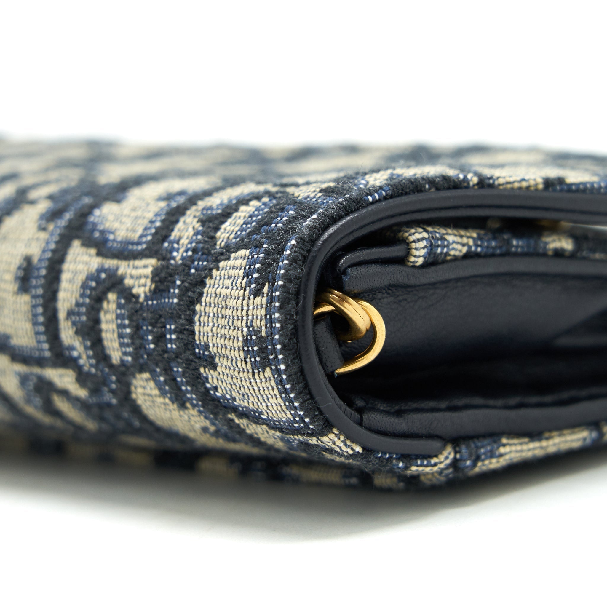 DIOR SADDLE WALLET ON CHAIN BLUE OBLIQUE JACQUARD