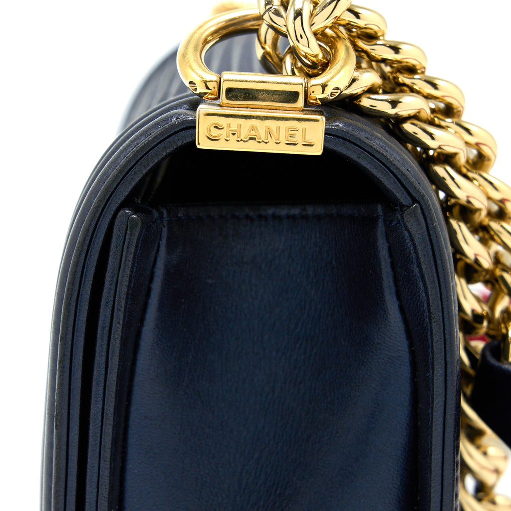 CHANEL SMALL BOY BAG LAMBSKIN NAVY MULTICOLOUR HARDWARE