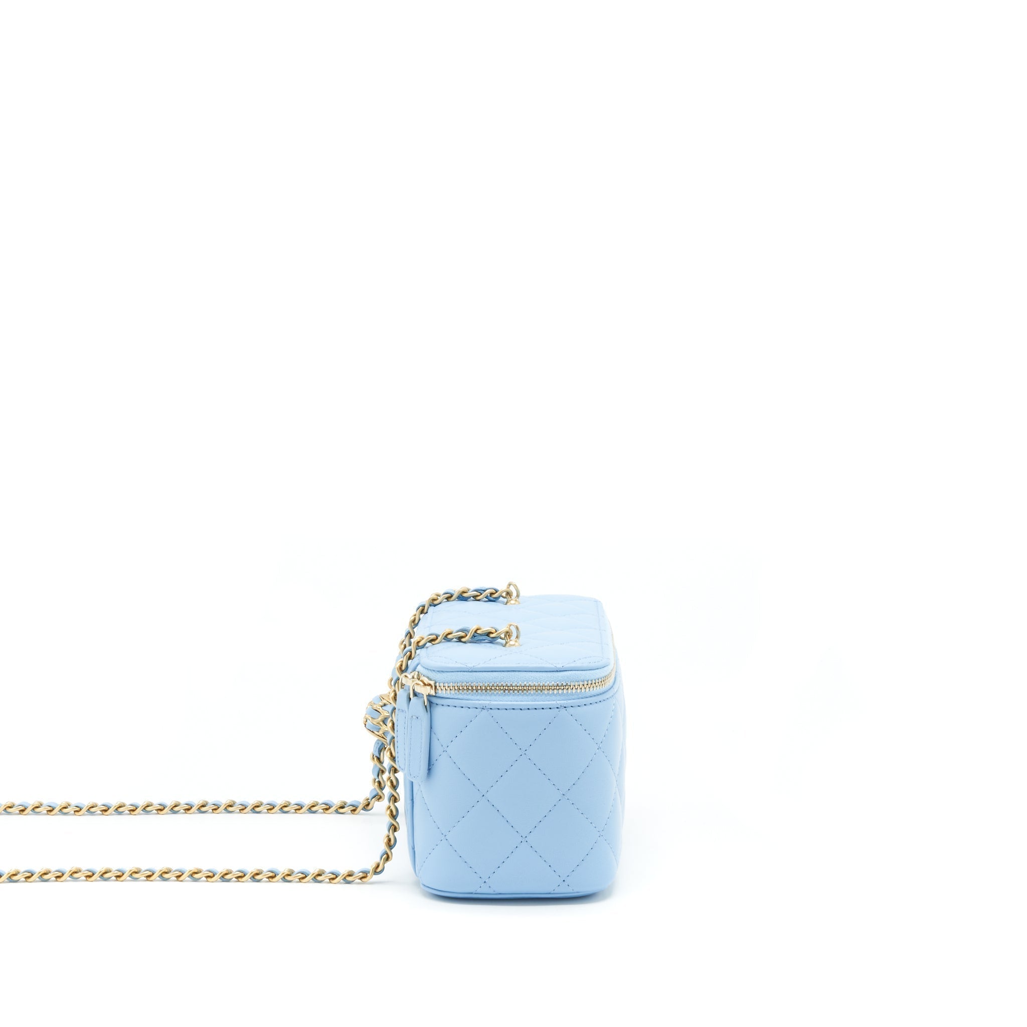 CHANEL 22S PEARL CRUSH LONG VANITY WITH CHAIN LAMBSKIN BLUE GHW
