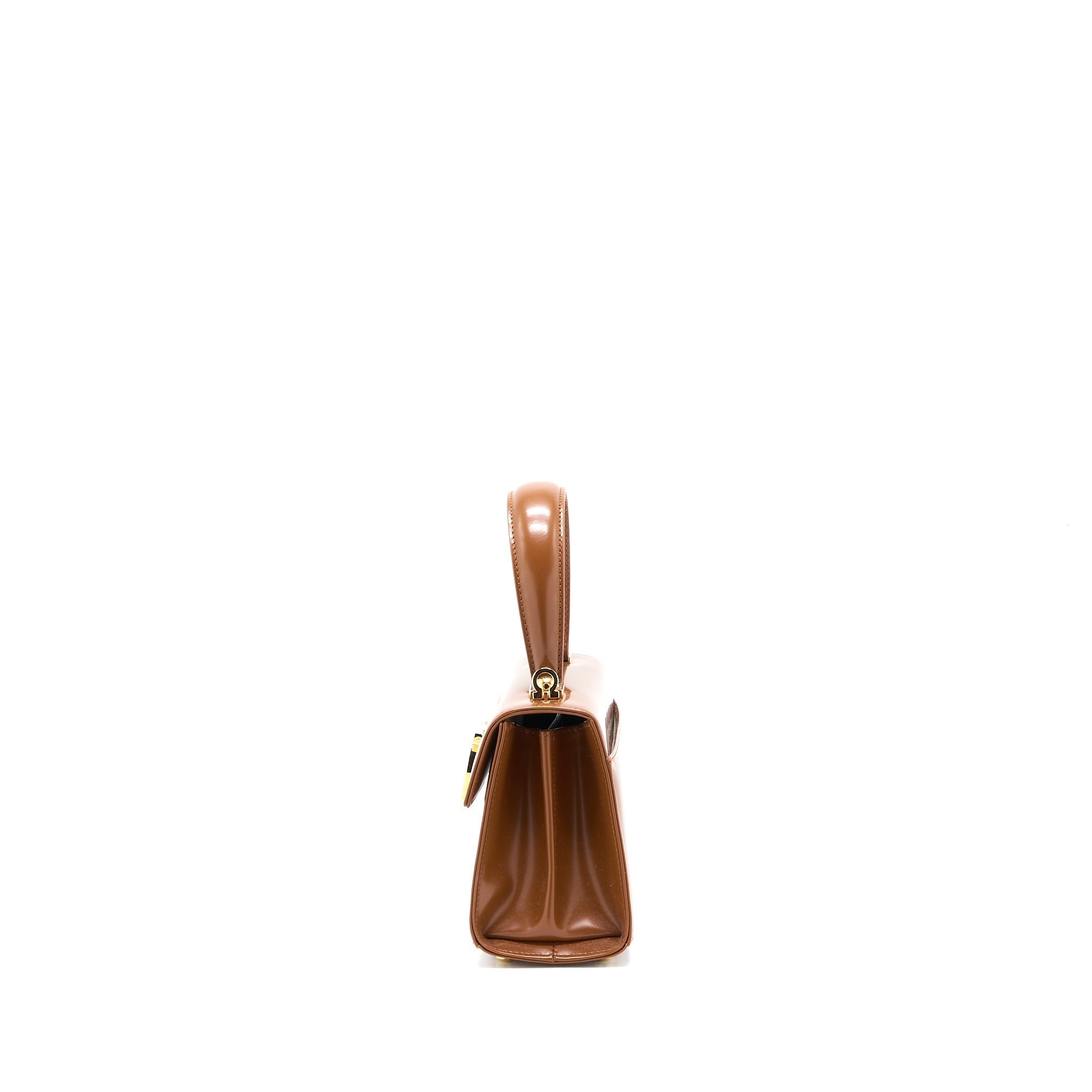 FERRAGAMO ICONIC TOP HANDLE BAG CALFSKIN CARAMEL GHW