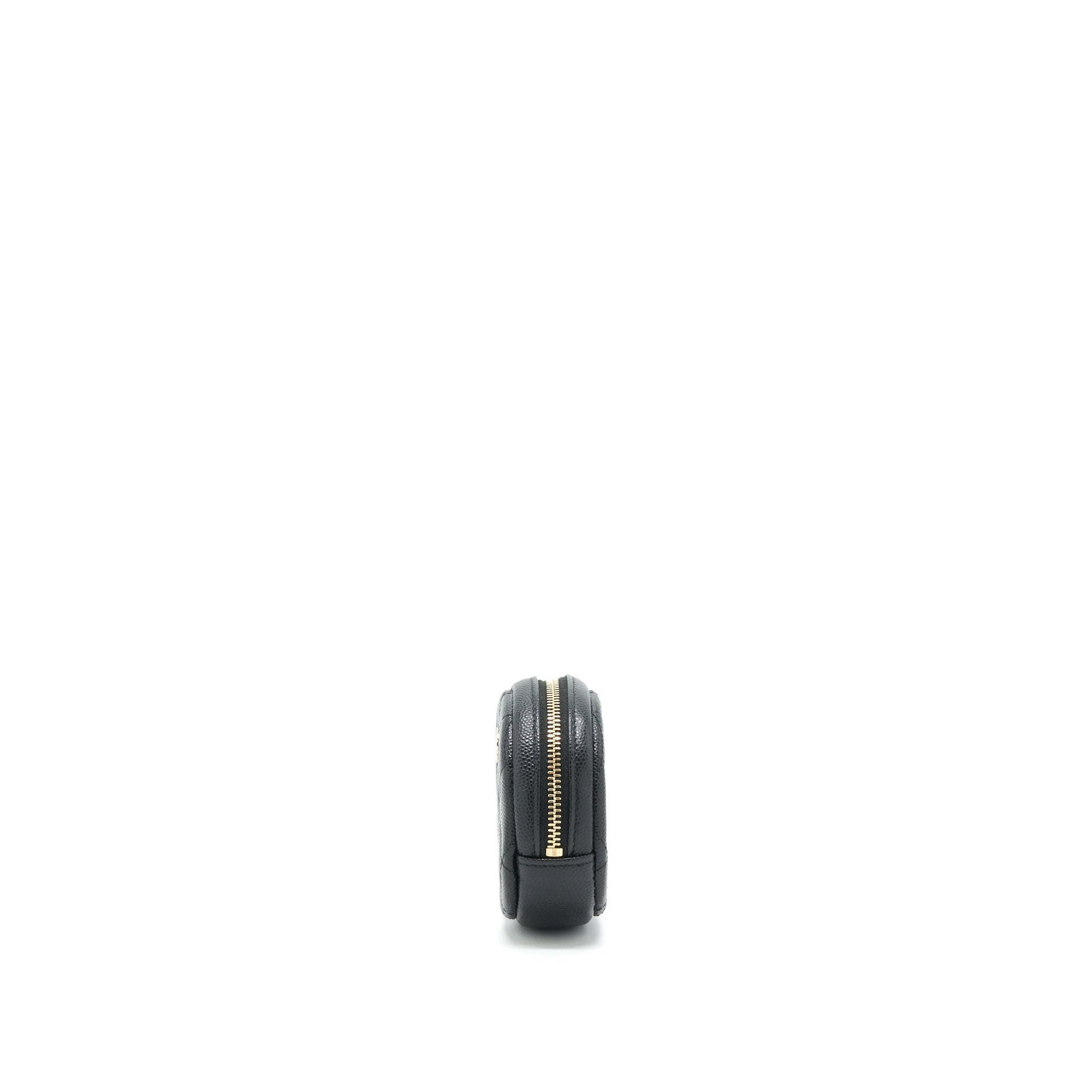 CHANEL CC LOGO ROUND COIN PURSE CAVIAR NAVY LGHW