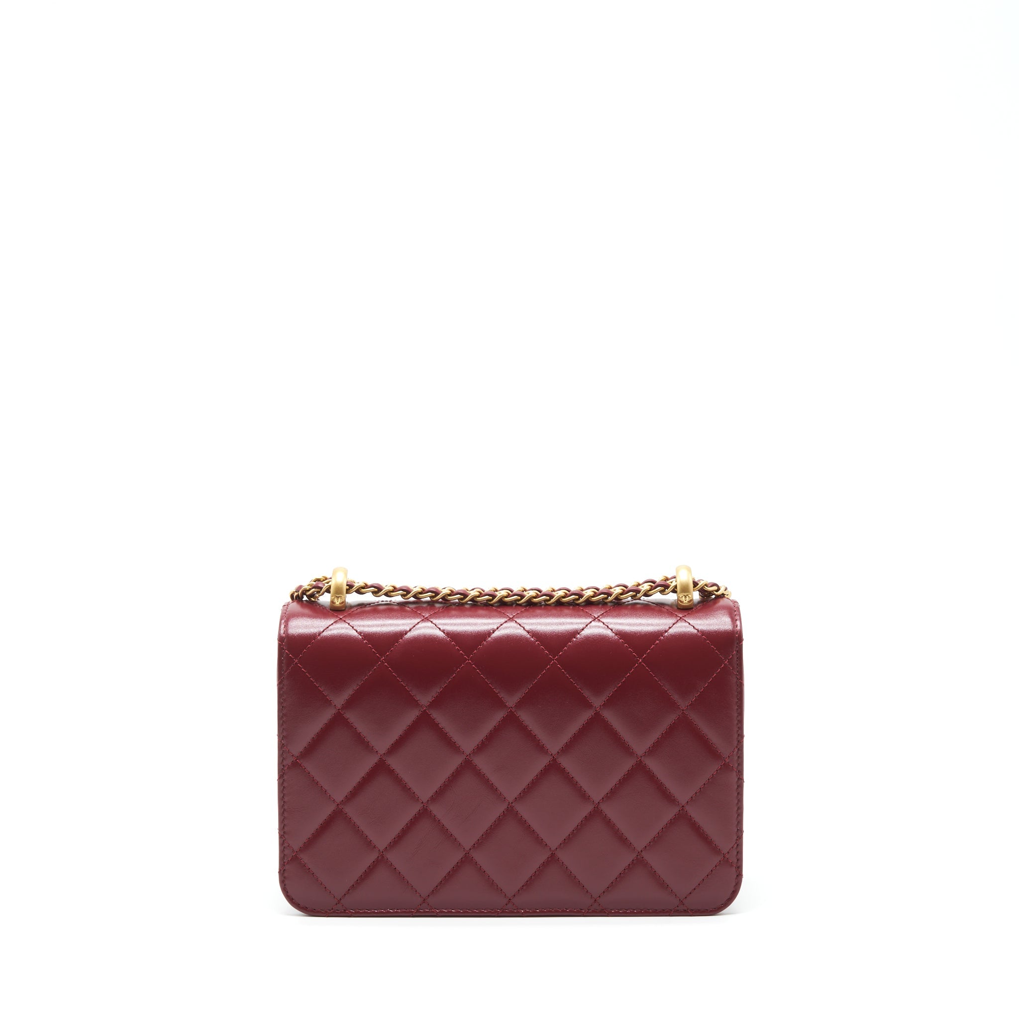 CHANEL 21A MEDIUM GOLD CRUSH FLAP BAG CALFSKIN NC635 BURGUNDY GHW (MICROCHIP)