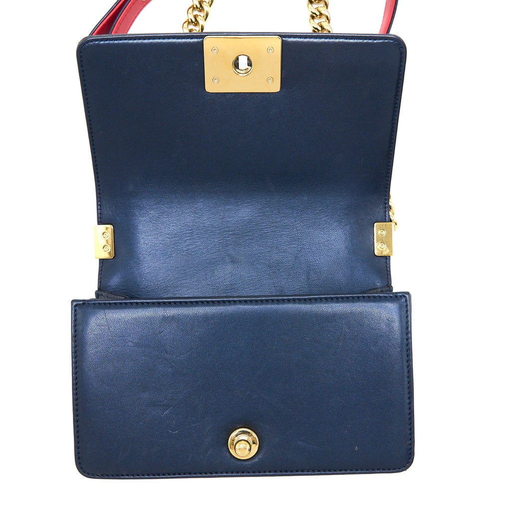 CHANEL SMALL BOY BAG LAMBSKIN NAVY MULTICOLOUR HARDWARE