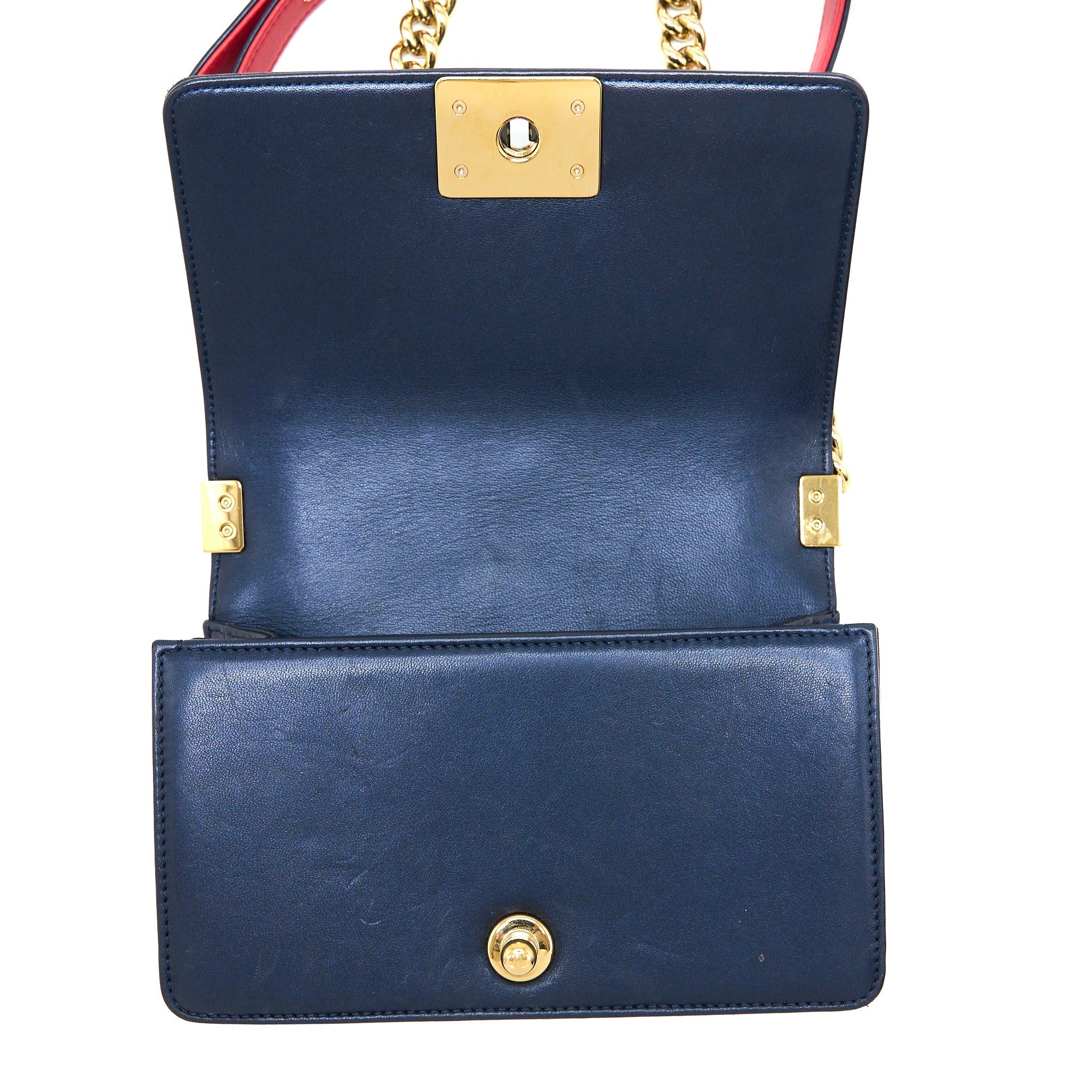 CHANEL SMALL BOY BAG LAMBSKIN NAVY MULTICOLOUR HARDWARE