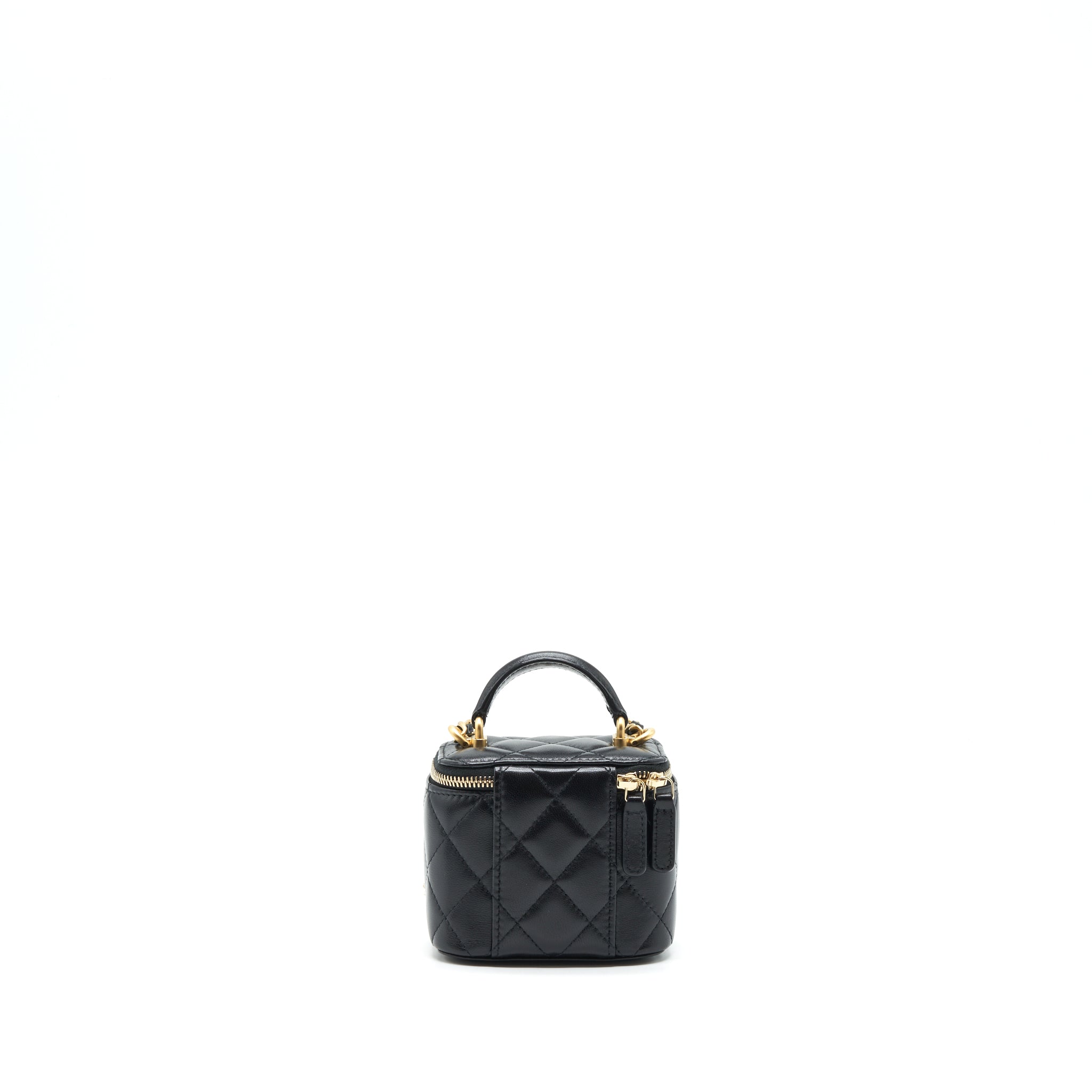 CHANEL TOP HANDLE MINI VANITY CASE LAMBSKIN BLACK GHW