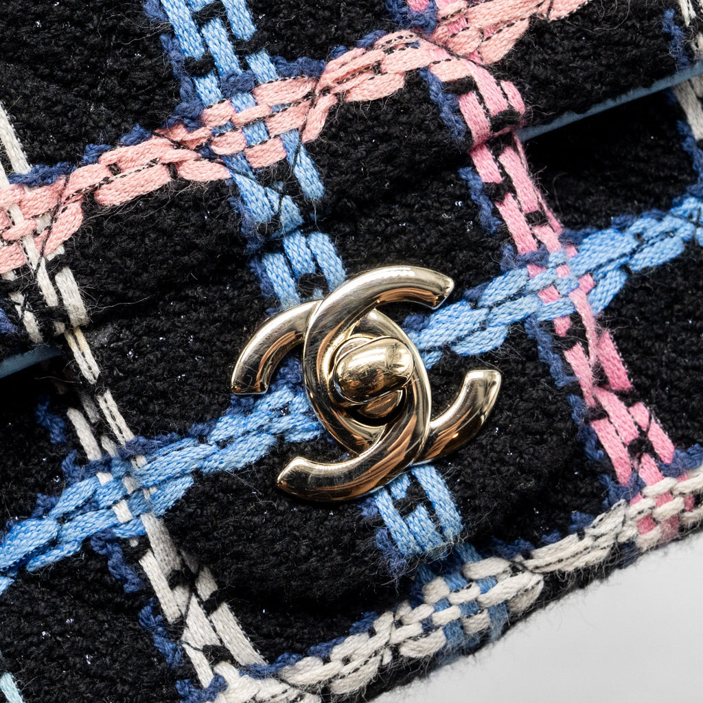CHANEL MINI RECTANGULAR FLAP BAG TWEED BLACK MULTICOLOUR LGHW (MICROCHIP)