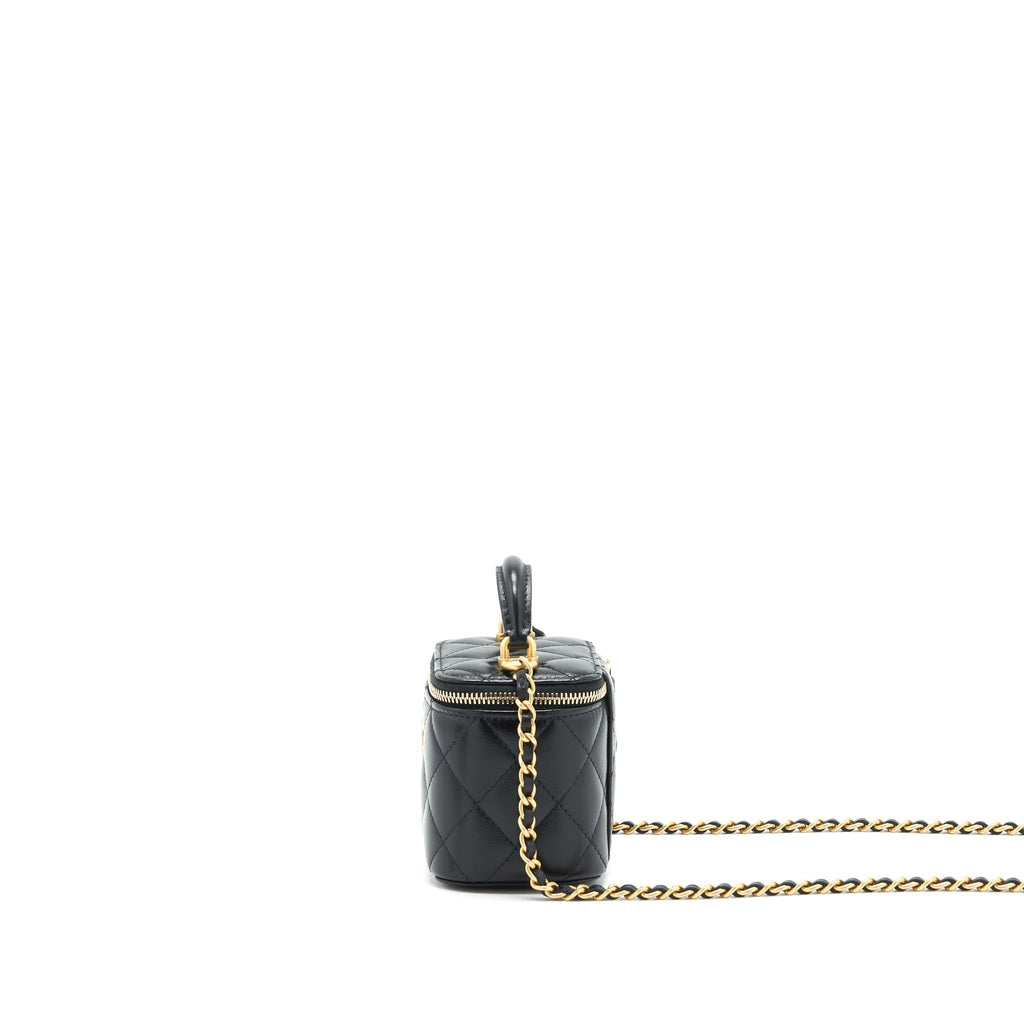 CHANEL TOP HANDLE MINI VANITY CASE LAMBSKIN BLACK GHW
