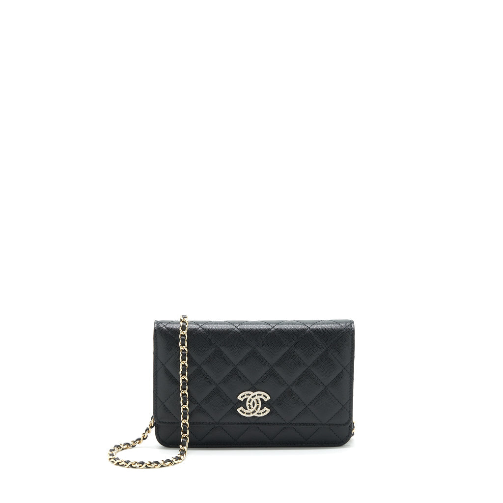 CHANEL 22S DETAIL CC LOGO WALLET ON CHAIN CAVIAR BLACK LGHW (MICROCHIP)