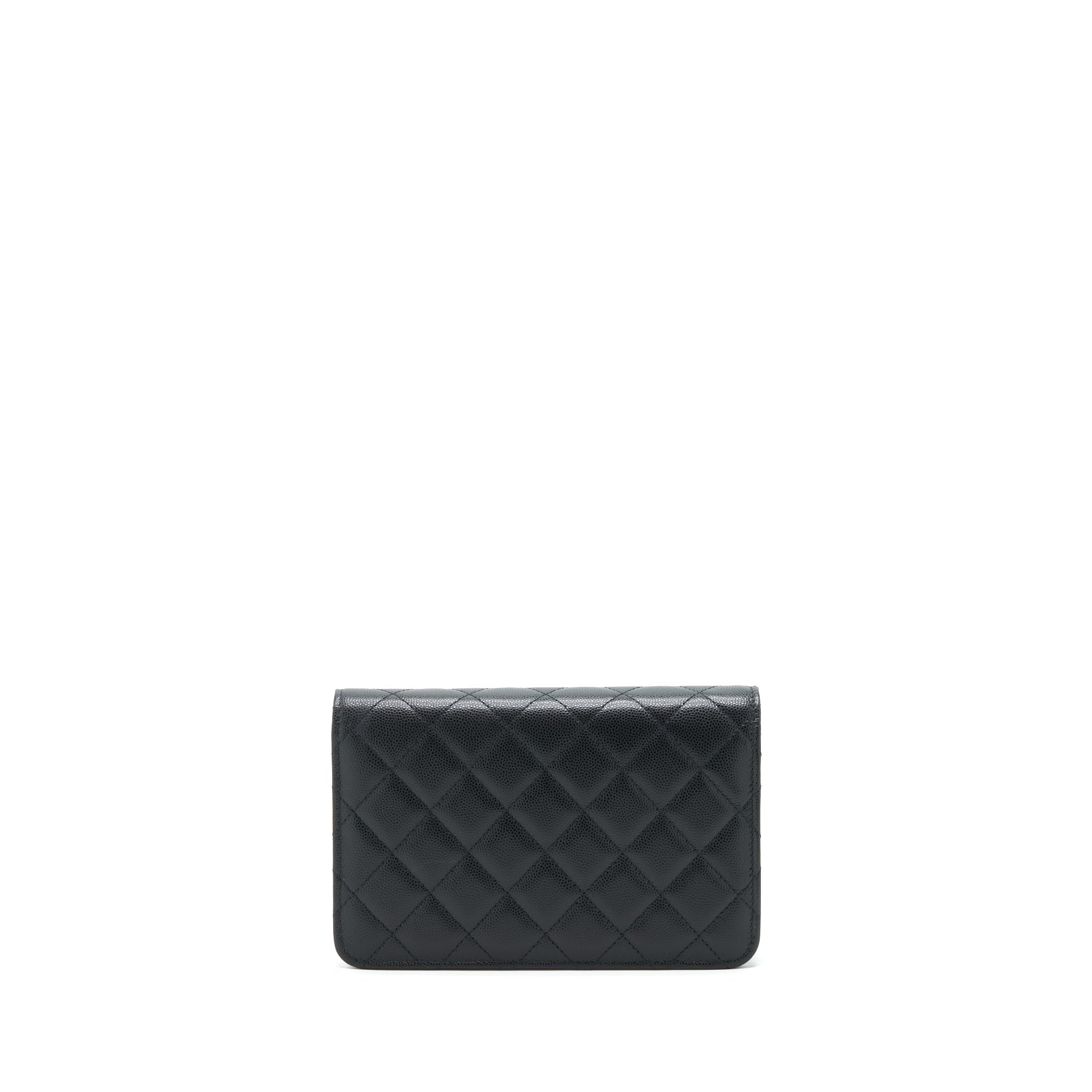 CHANEL 22S DETAIL CC LOGO WALLET ON CHAIN CAVIAR BLACK LGHW (MICROCHIP)