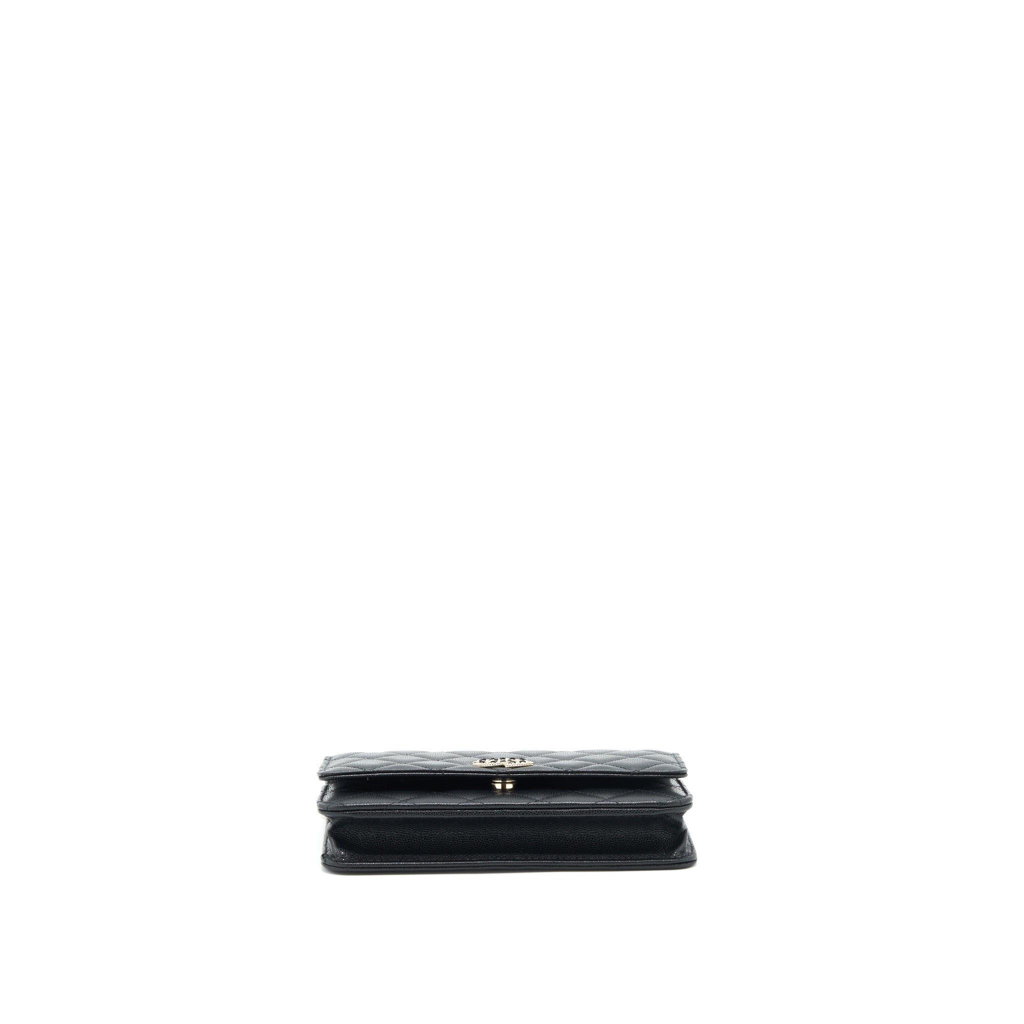 CHANEL 22S DETAIL CC LOGO WALLET ON CHAIN CAVIAR BLACK LGHW (MICROCHIP)