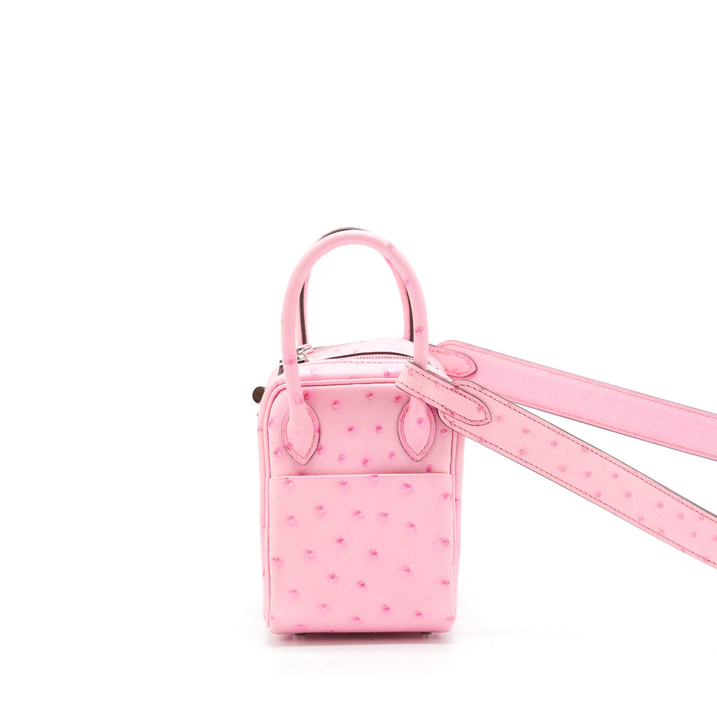 HERMES MINI LINDY OSTRICH L4 ROSE BUBBLEGUM SHW