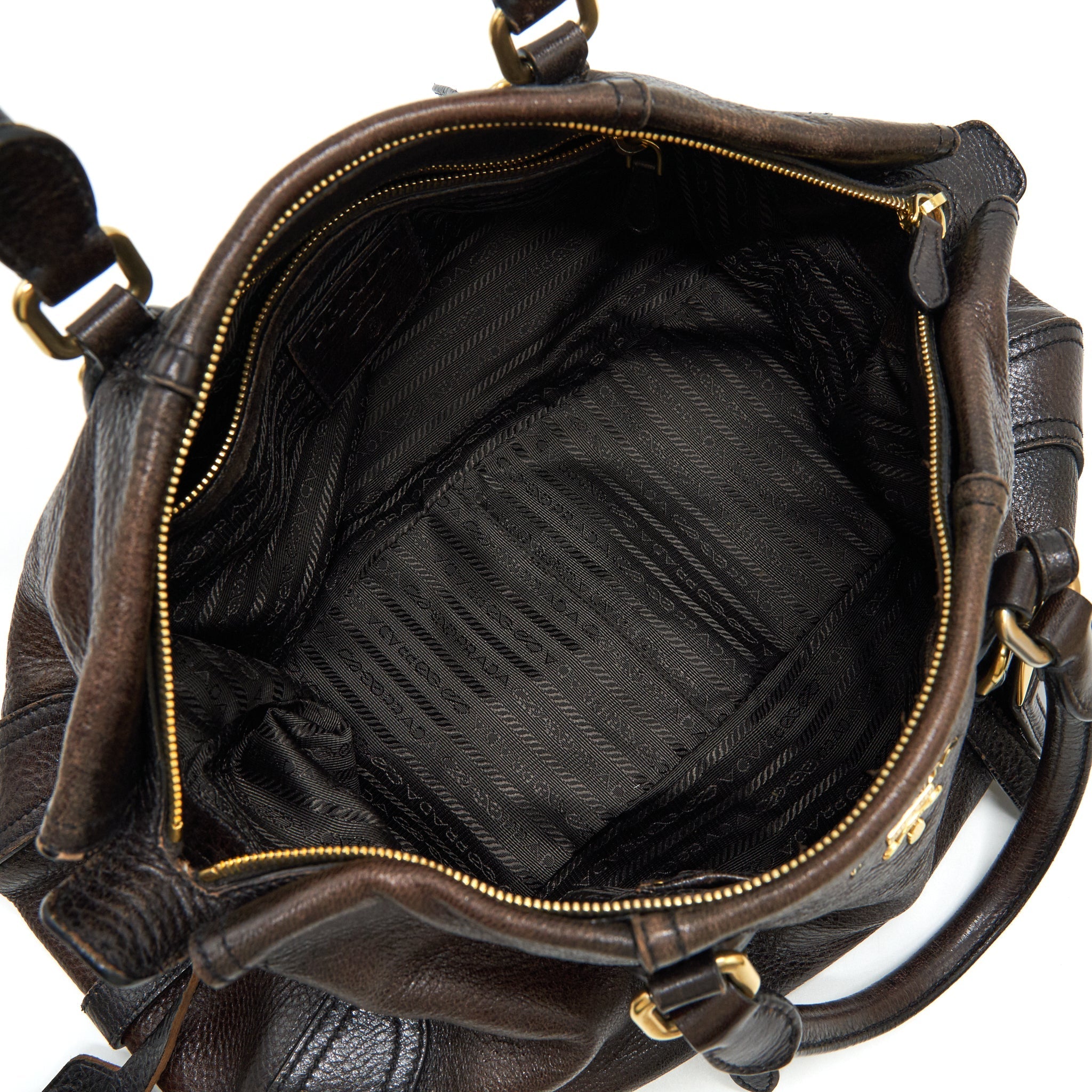 PRADA HANDLE TOTE BAG WITH STRAP IN BROWN