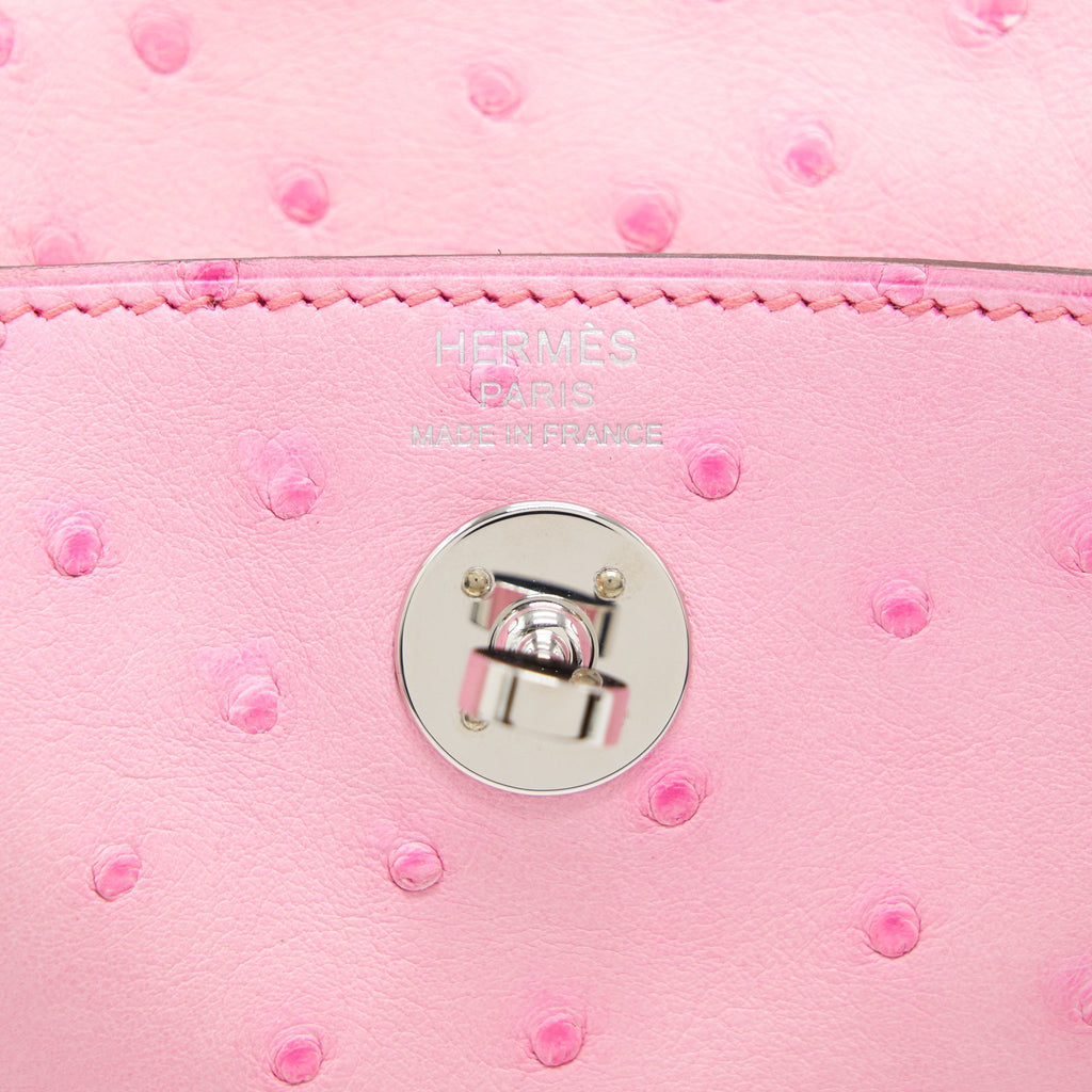 HERMES MINI LINDY OSTRICH L4 ROSE BUBBLEGUM SHW