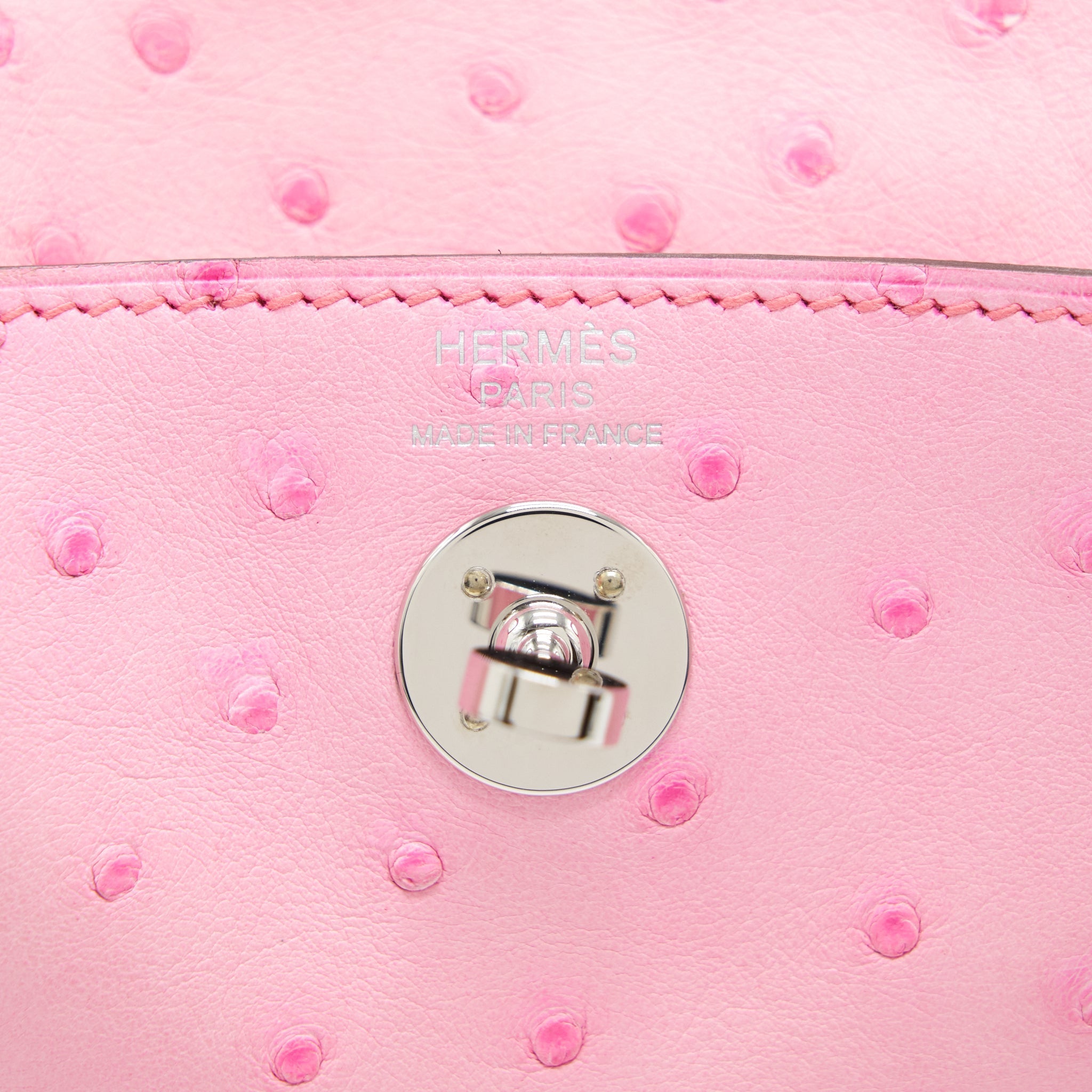 HERMES MINI LINDY OSTRICH L4 ROSE BUBBLEGUM SHW