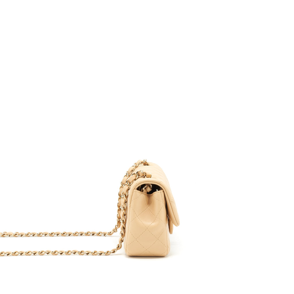 CHANEL MINI RECTANGULAR LAMBSKIN BEIGE LGHW(MICROCHIP)