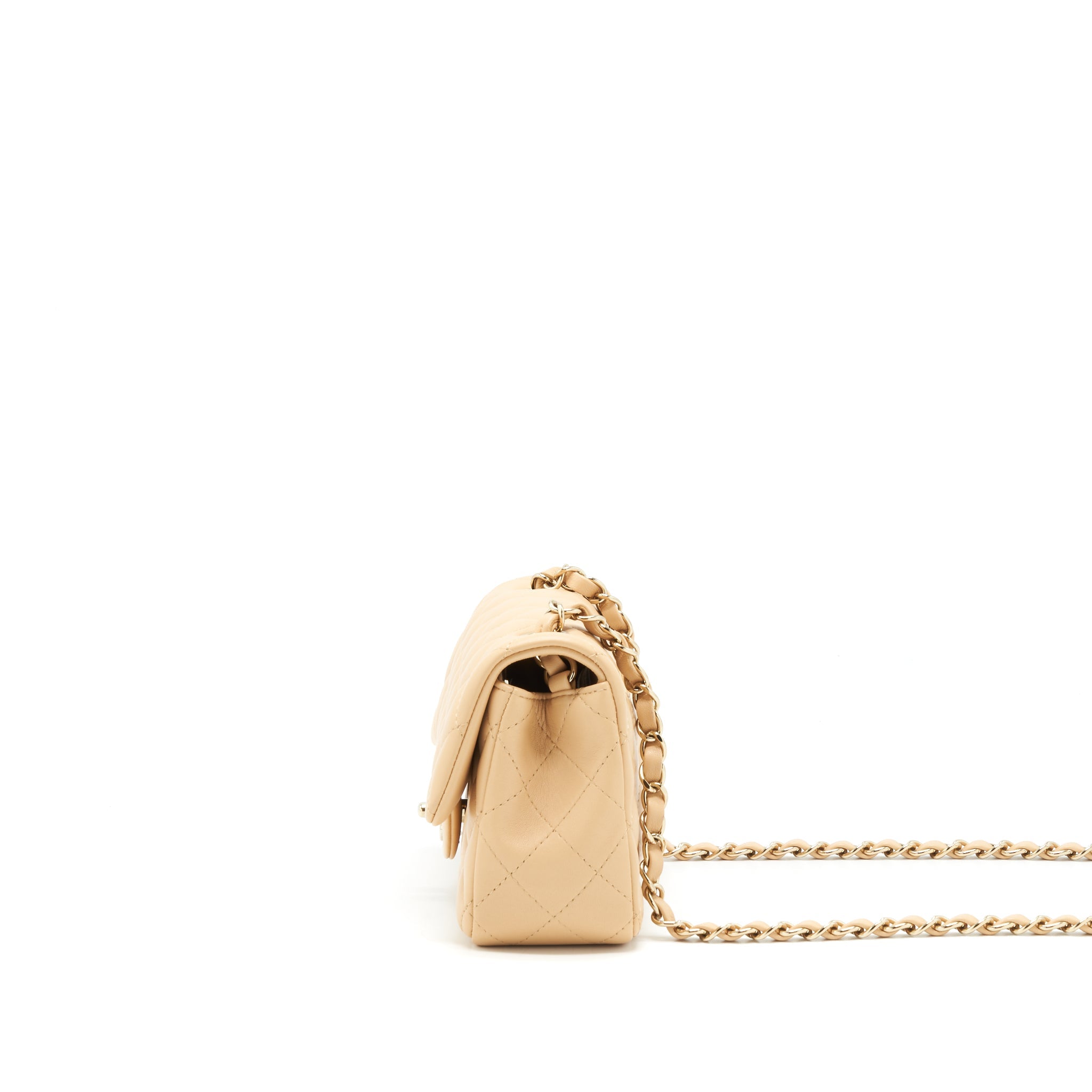 CHANEL MINI RECTANGULAR LAMBSKIN BEIGE LGHW(MICROCHIP)