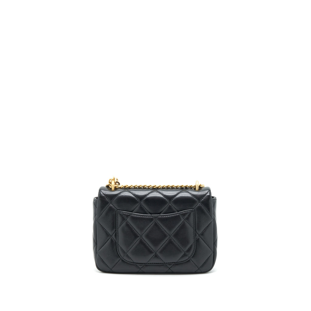 CHANEL 22P MINI SQUARE FLAP BAG LAMBSKIN BLACK GOLD/BLACK HARDWARE (MICROCHIP)