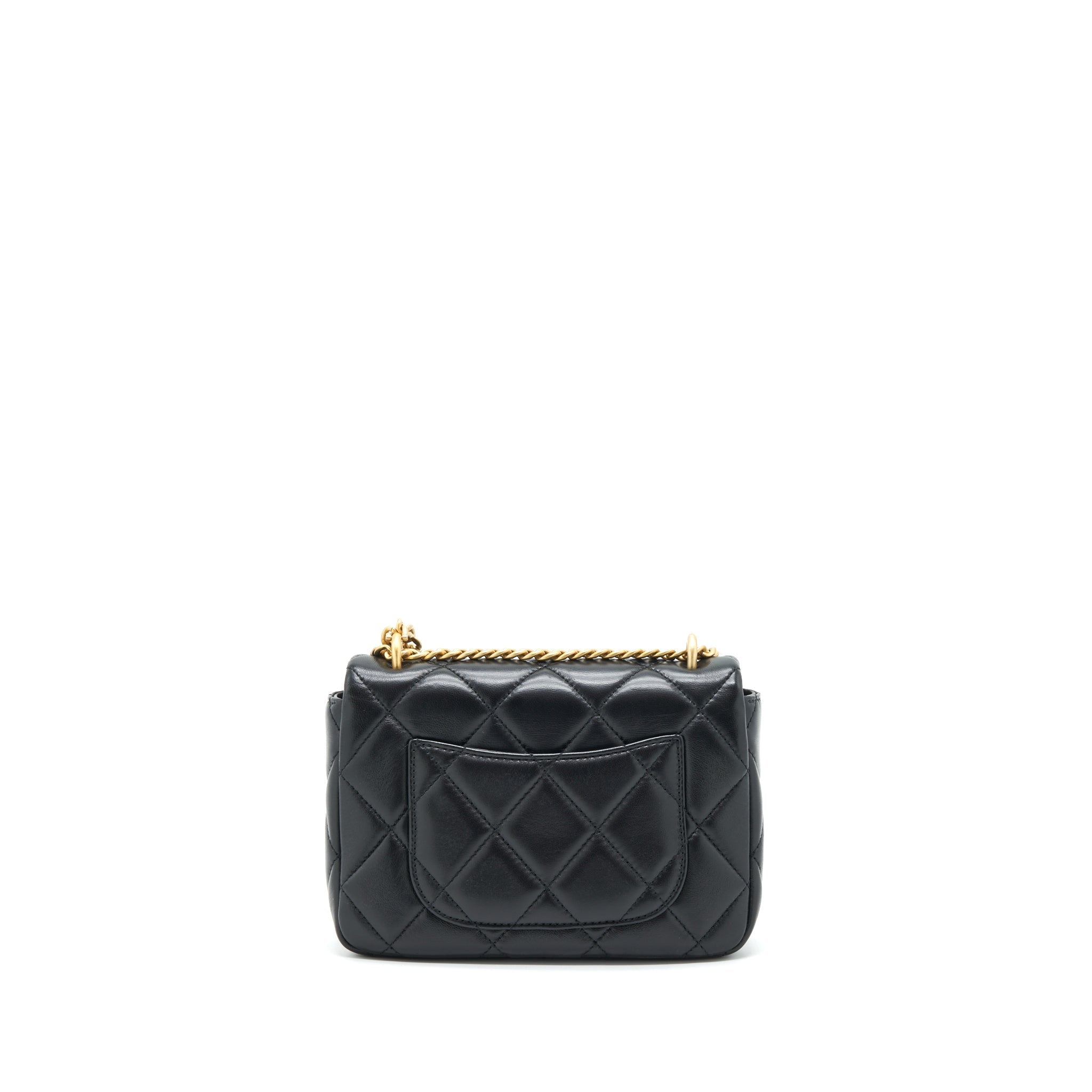 CHANEL 22P MINI SQUARE FLAP BAG LAMBSKIN BLACK GOLD/BLACK HARDWARE (MICROCHIP)