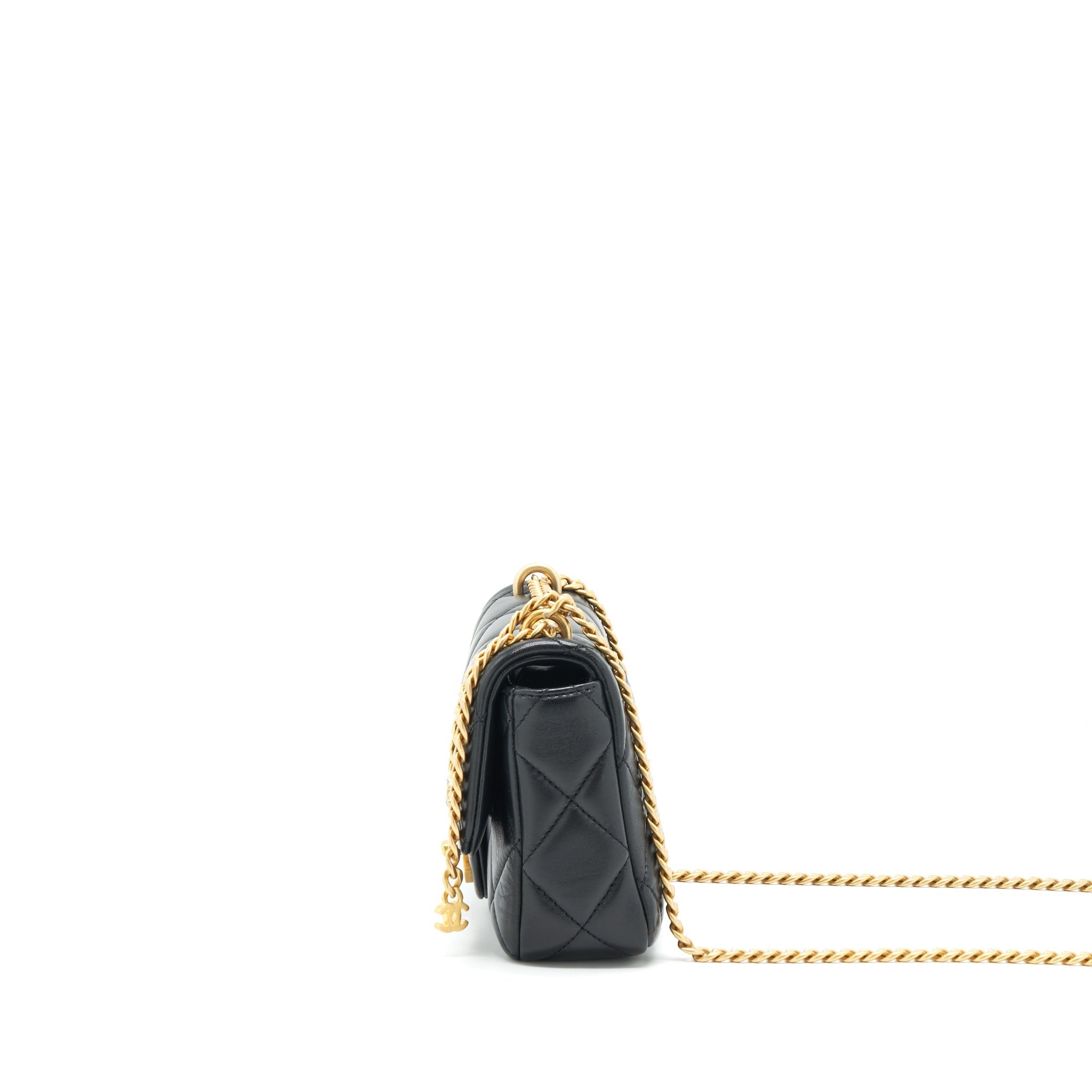 CHANEL 22P MINI SQUARE FLAP BAG LAMBSKIN BLACK GOLD/BLACK HARDWARE (MICROCHIP)