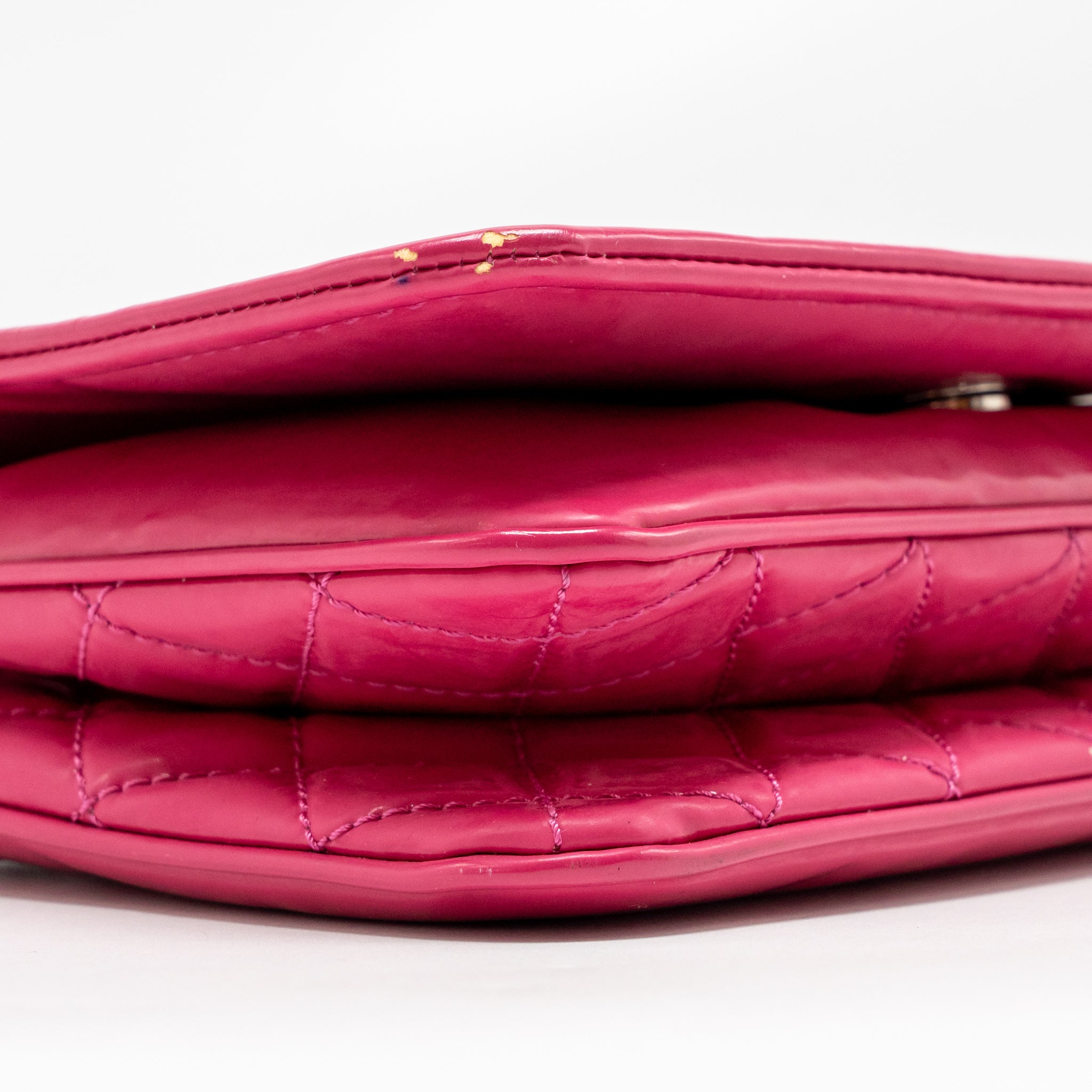 CHANEL SMALL VINYL FLAP BAG WITH CHAIN LEATHER HOT PINK SHW