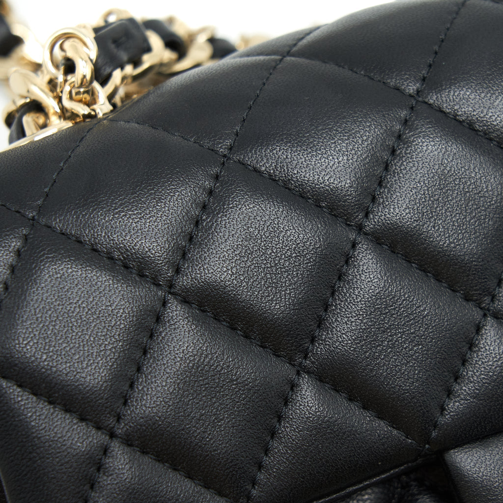 CHANEL MINI RECTANGULAR FLAP BAG WITH BAG CHARMS GIANT CHAINS LAMBSKIN BLACK GHW