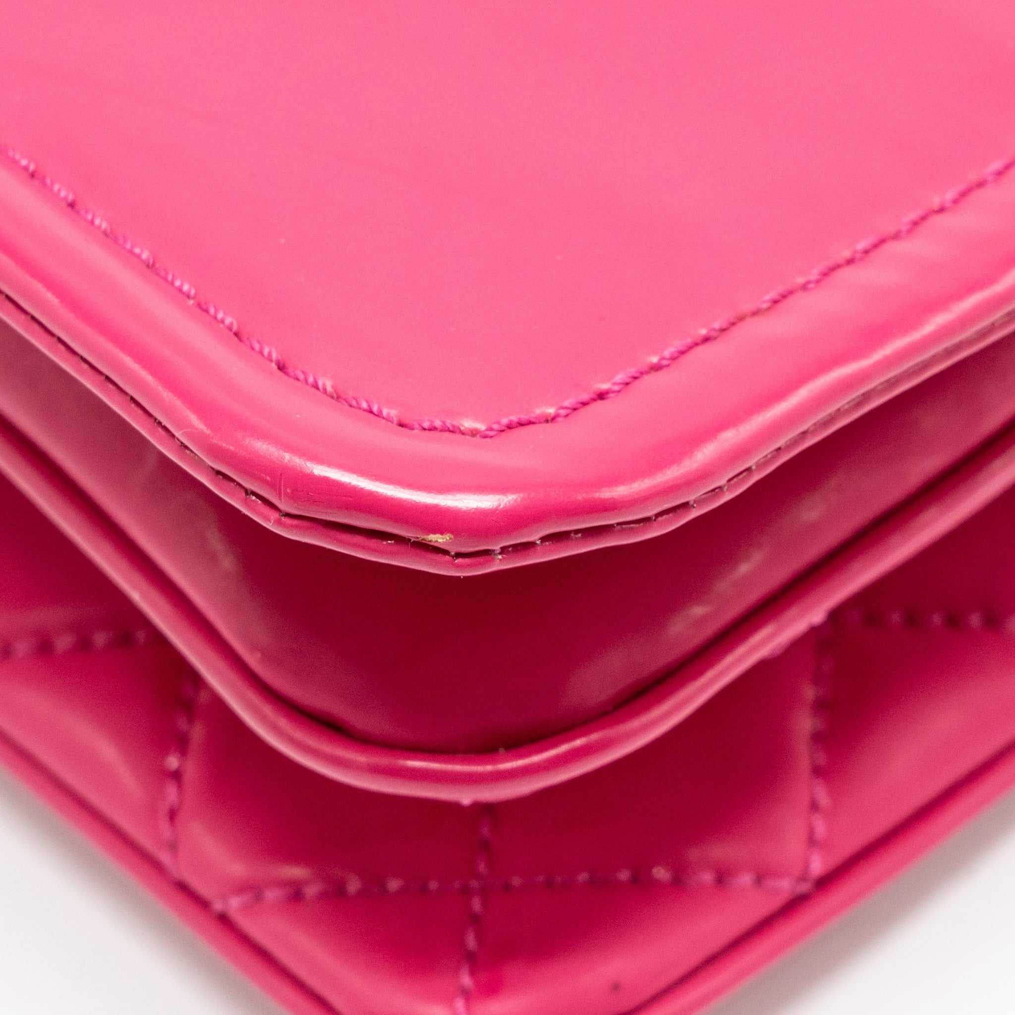CHANEL SMALL VINYL FLAP BAG WITH CHAIN LEATHER HOT PINK SHW