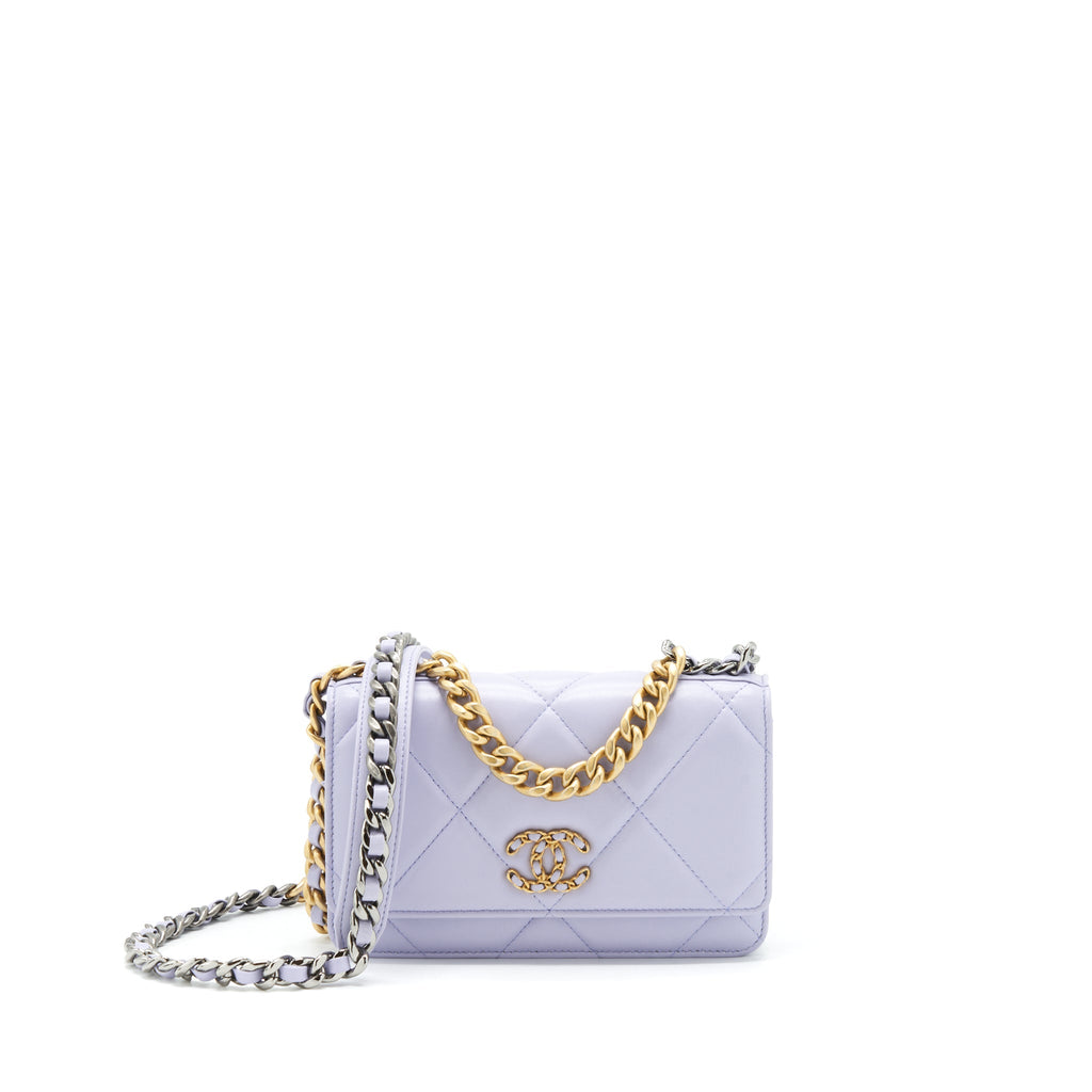 CHANEL 19 WALLET ON CHAIN LAMBSKIN LIGHT PURPLE GHW (MICROCHIP)