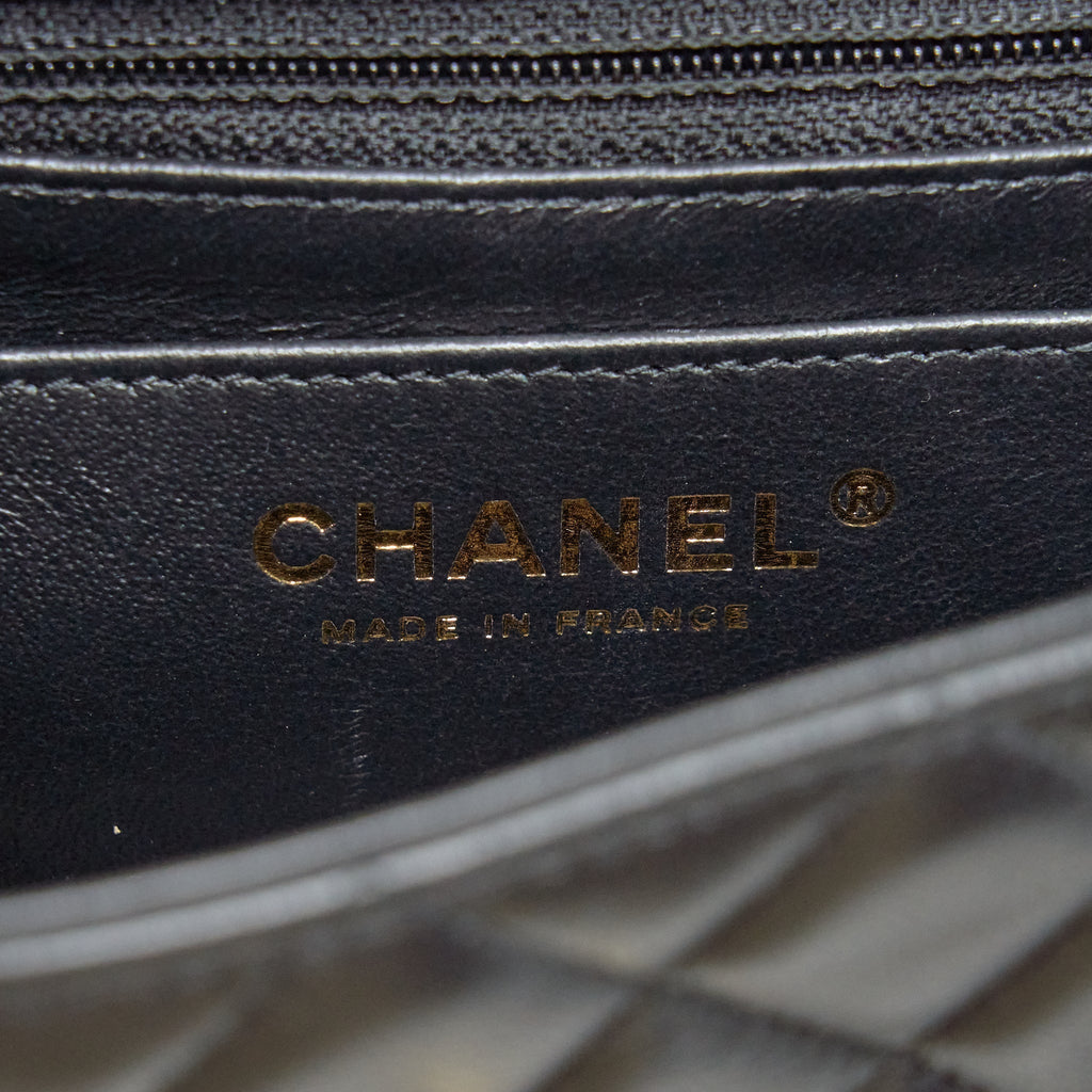 CHANEL MINI RECTANGULAR FLAP BAG WITH BAG CHARMS GIANT CHAINS LAMBSKIN BLACK GHW
