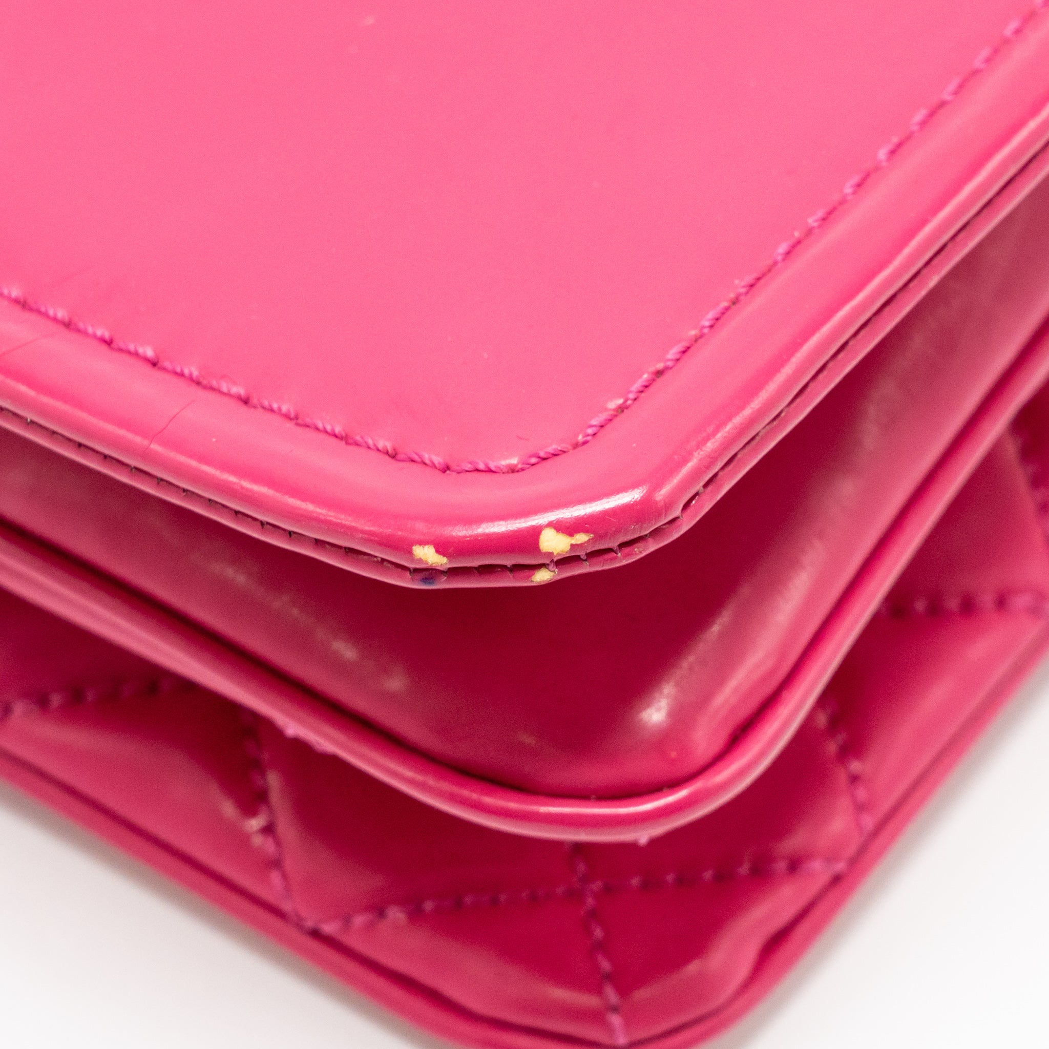 CHANEL SMALL VINYL FLAP BAG WITH CHAIN LEATHER HOT PINK SHW