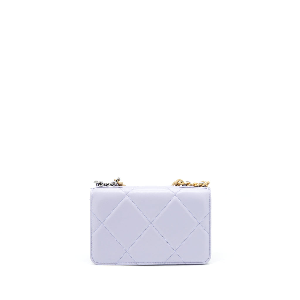 CHANEL 19 WALLET ON CHAIN LAMBSKIN LIGHT PURPLE GHW (MICROCHIP)