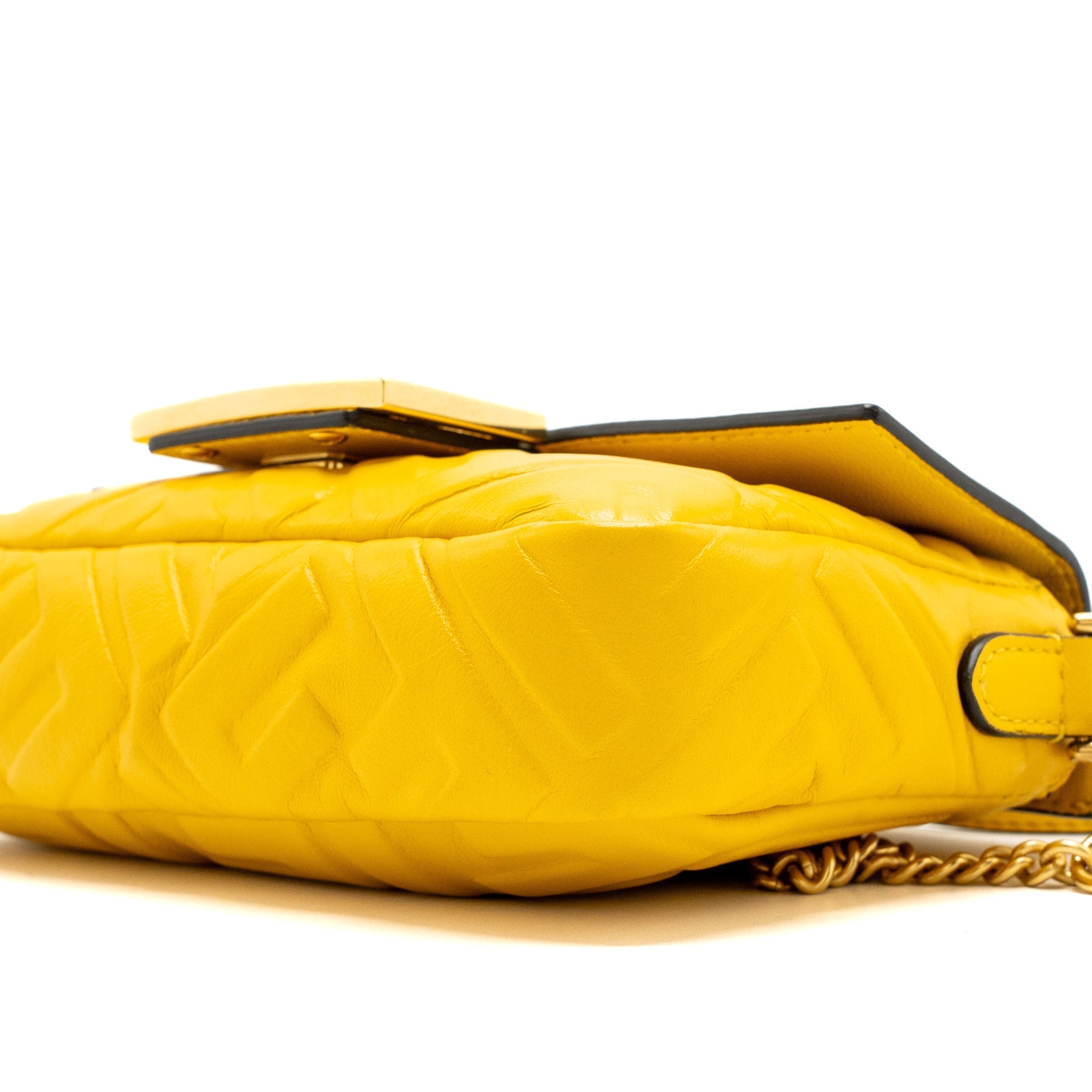 FENDI MINI BAGUETTE BAG NAPPA LAMBSKIN YELLOW GHW