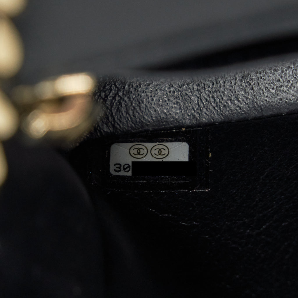 CHANEL MINI RECTANGULAR FLAP BAG WITH BAG CHARMS GIANT CHAINS LAMBSKIN BLACK GHW