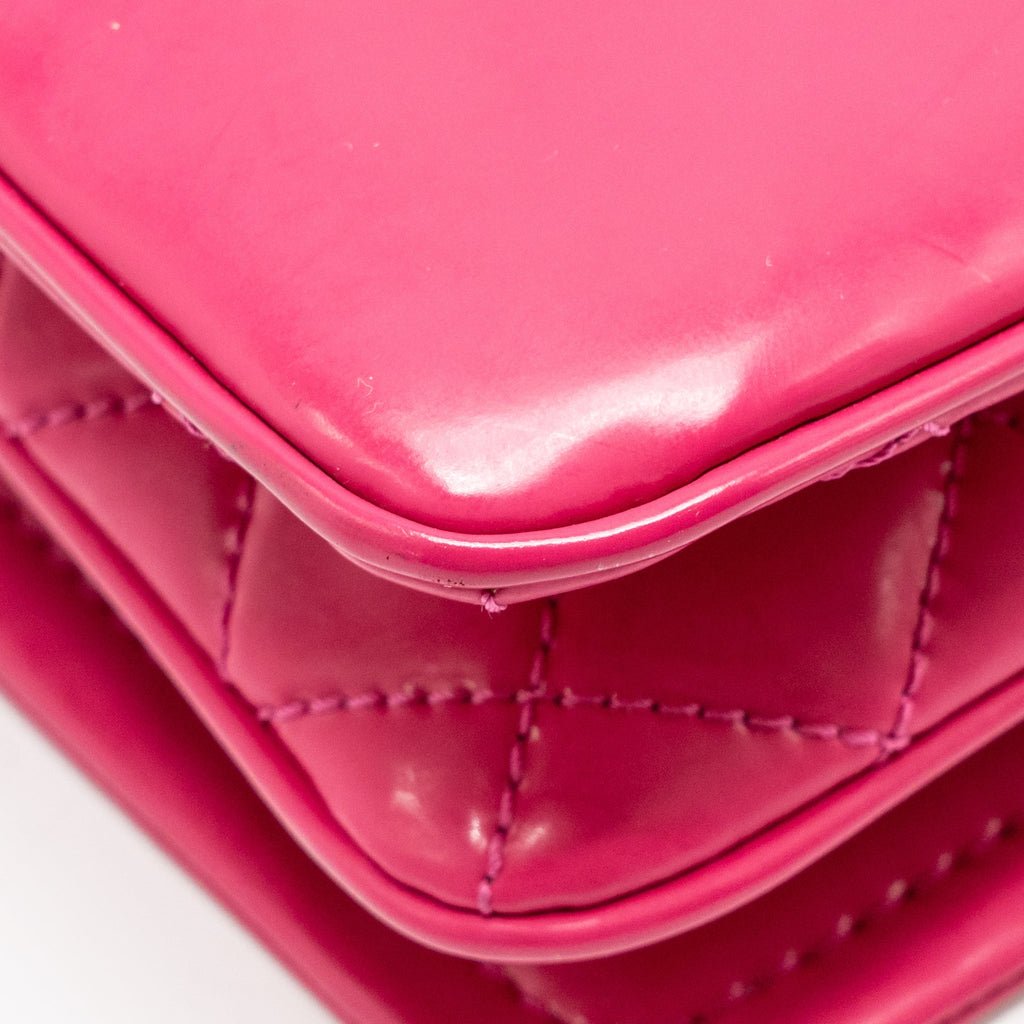CHANEL SMALL VINYL FLAP BAG WITH CHAIN LEATHER HOT PINK SHW