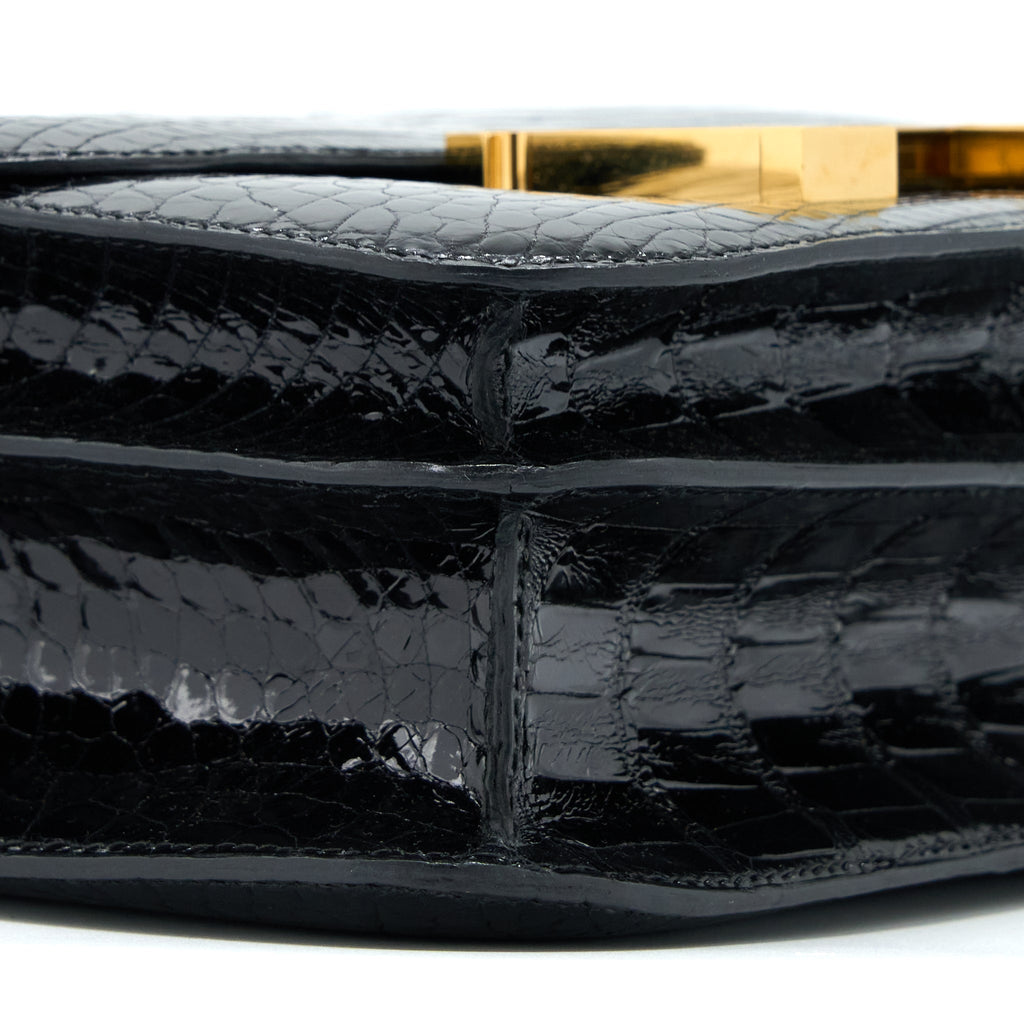 HERMES CONSTANCE 24 SHINY ALLIGATOR LEATHER BLACK GHW
