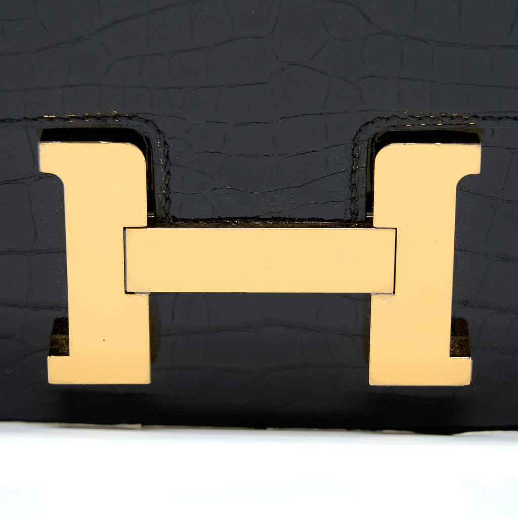 HERMES CONSTANCE 24 SHINY ALLIGATOR LEATHER BLACK GHW